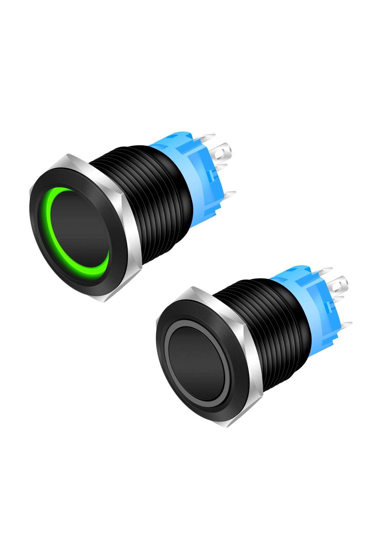 CLASSLIGHTS-Black Push Button 19mm with Latching and Green LED, ElectroAZ 1