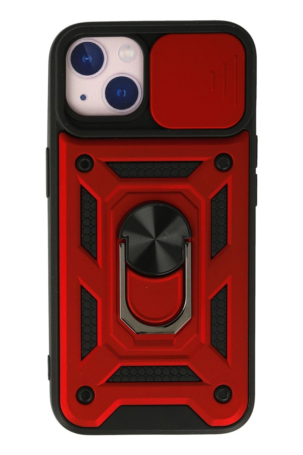 NewFace iPhone 15 Kılıf Pars Lens Yüzüklü Silikon - Kırmızı HNZRN