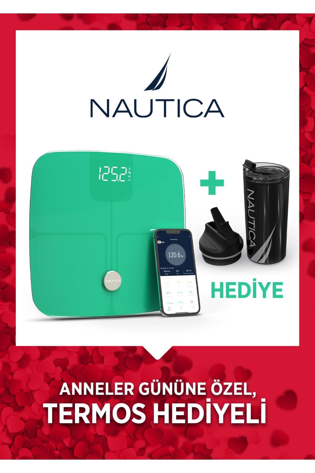 Nautica Vücut Analizli Smart Akıllı Bluetooth Tartı Baskül + Nautica 500 ml Termos Hediyeli