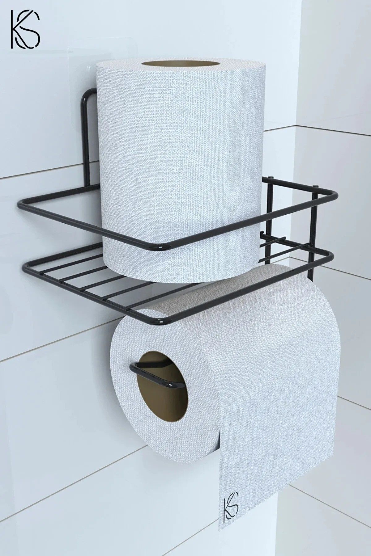 LA-CE HOME Yapışkanlı Tuvalet Kağıtlığı Tutacağı Askısı Siyah Metal Tuvalet Kağıtlık Raflı Tuvalet Kağıtlığı