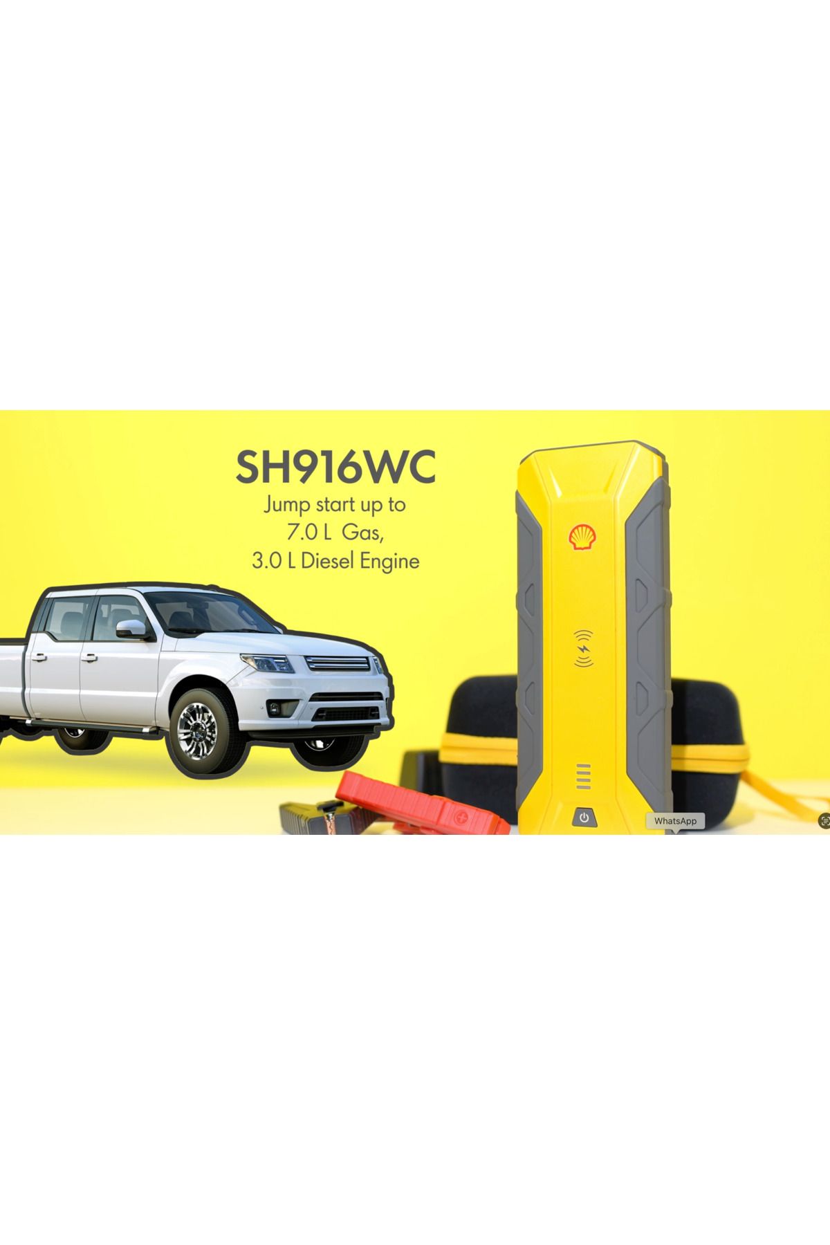 SHELL-Portable Car Jump Starter 12V/1200Ahm with Wireless Mobile Charging 16000mAh, 3 Mode Searching 4