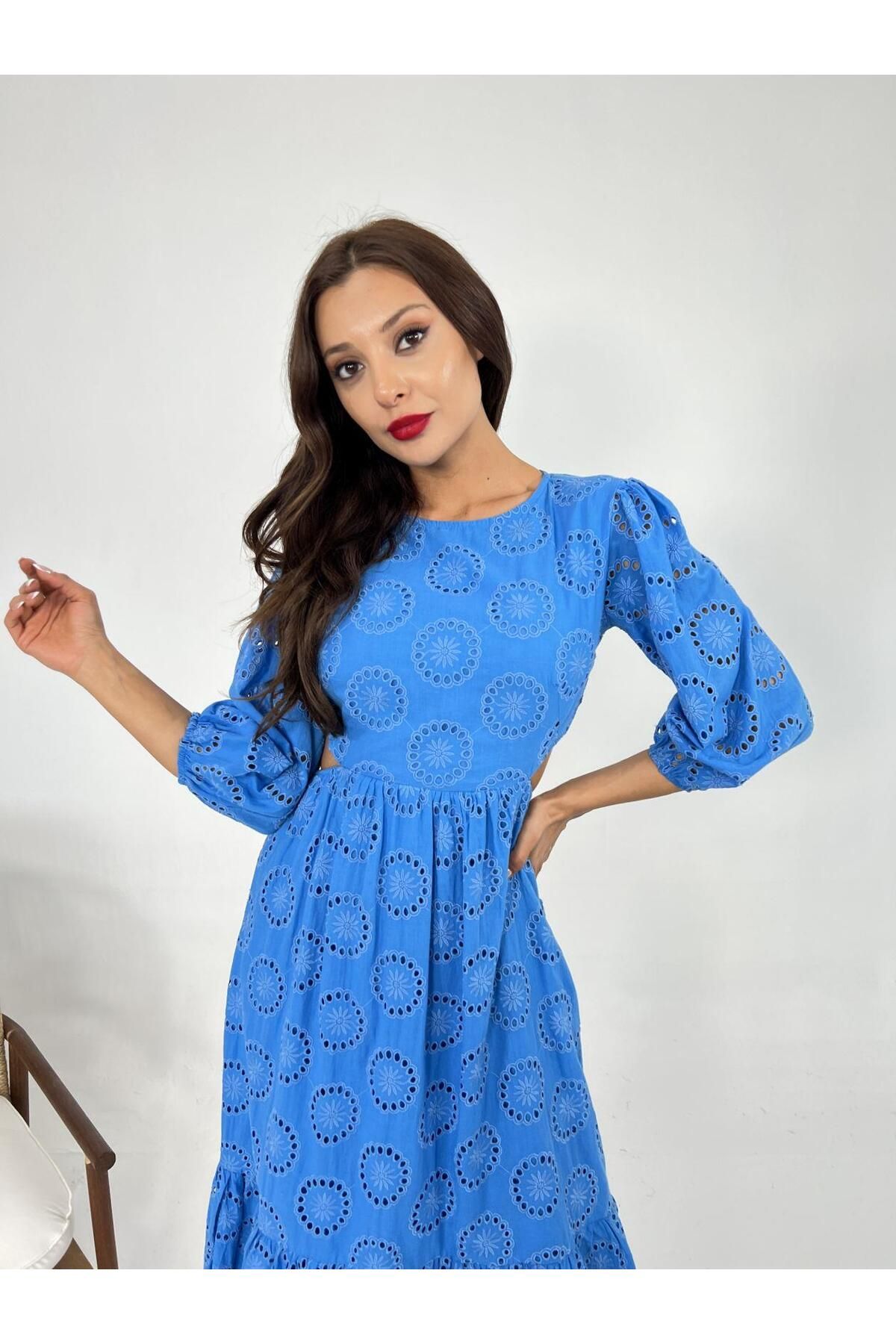 ASFSTORE 6437 ELBİSE-MAVİ