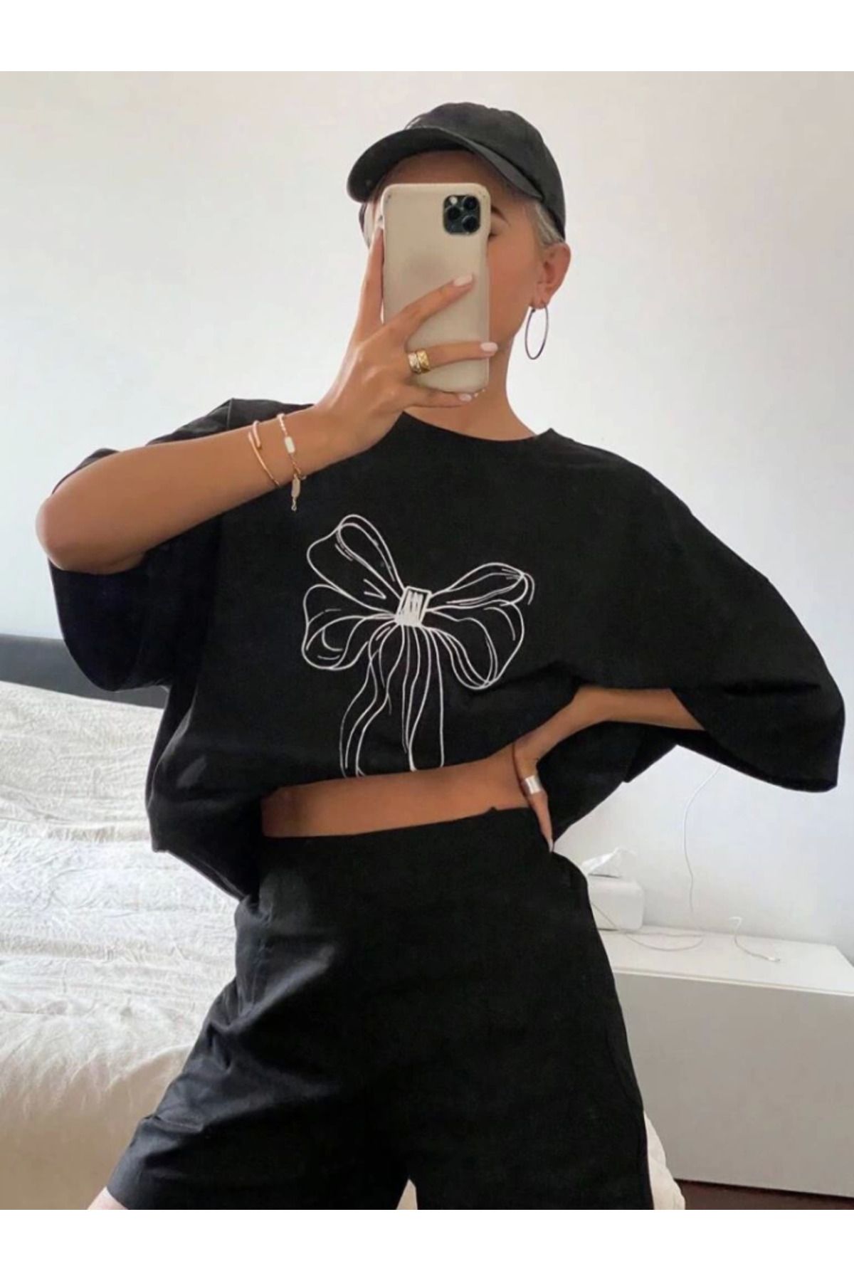 Asap Baskılı Oversize T-shirt - Siyah