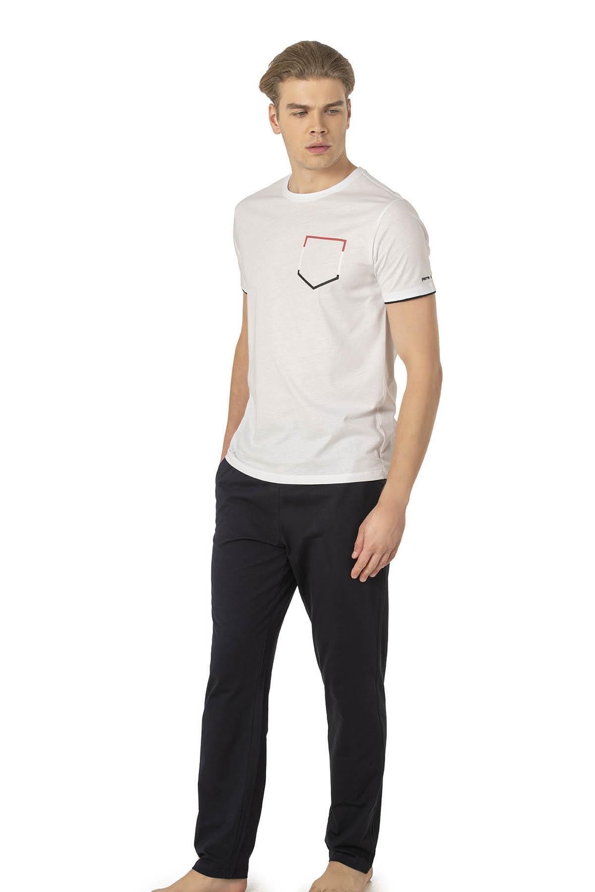 Pierre Cardin , Bisiklet Yaka, Erkek Penye Yazlık Pijama Takım, %100 Pamuk