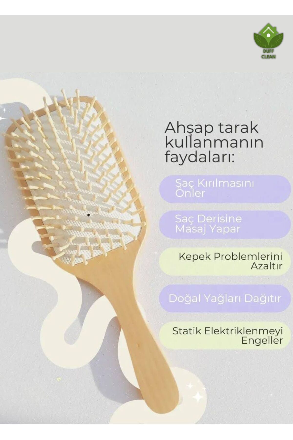 DUFF CLEAN Bambu Uçlu Saç Fırça Ahşap Saç Fırçası Ahşap Tarak