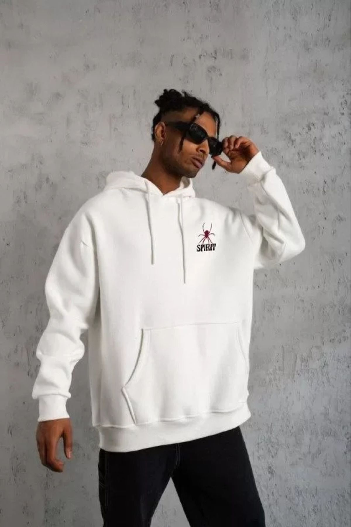 Asap Unisex Kapşonlu Baskılı Sweetshirt - Beyaz
