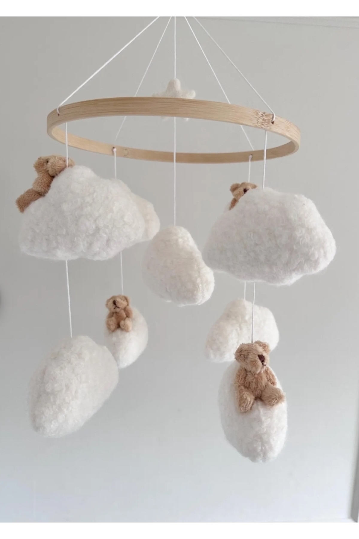 hobiimobiii Dönence (MÜZİKLİ) bebek beşik süsü keçe dönence teddy kumaş buklet bulut üzeri ayıcık fotoğrafı 2 (önizleme)
