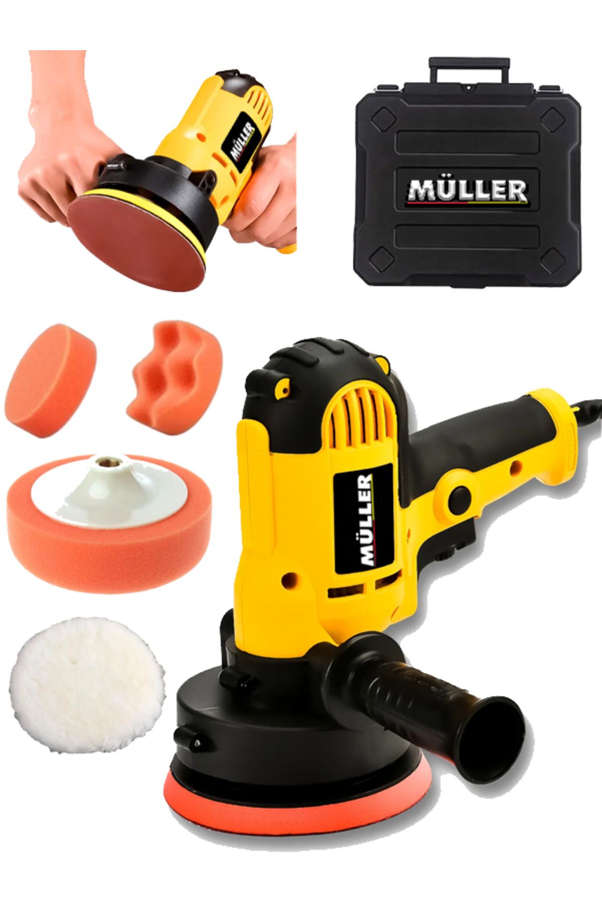 Pro Müller Alman Wax 1000 Motor Korumalı Metal Şanzıman Devir Ayarlı Zımpra Pasta Cila Polisaj Makinesi Çantalı