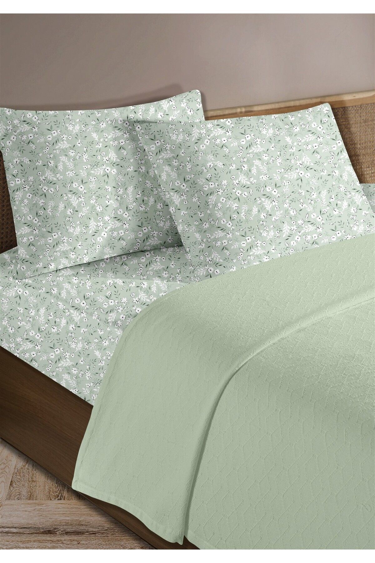 Evim %100 Pamuk Olivia Mint j Tek Kişilik Pike Takımı 160 x 230 cm