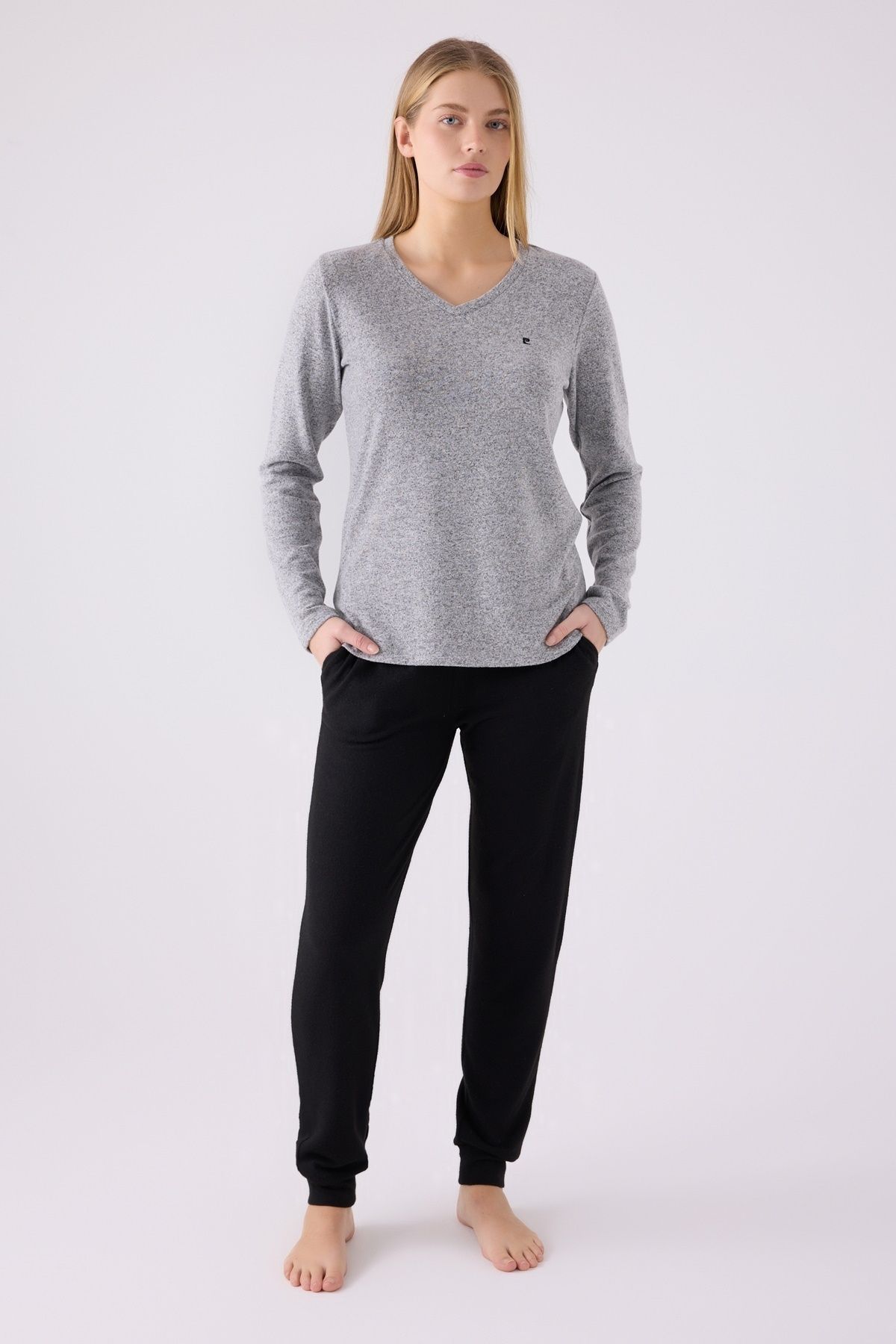 Pierre Cardin İkili Pijama Takım Gri Melanj - Süprem