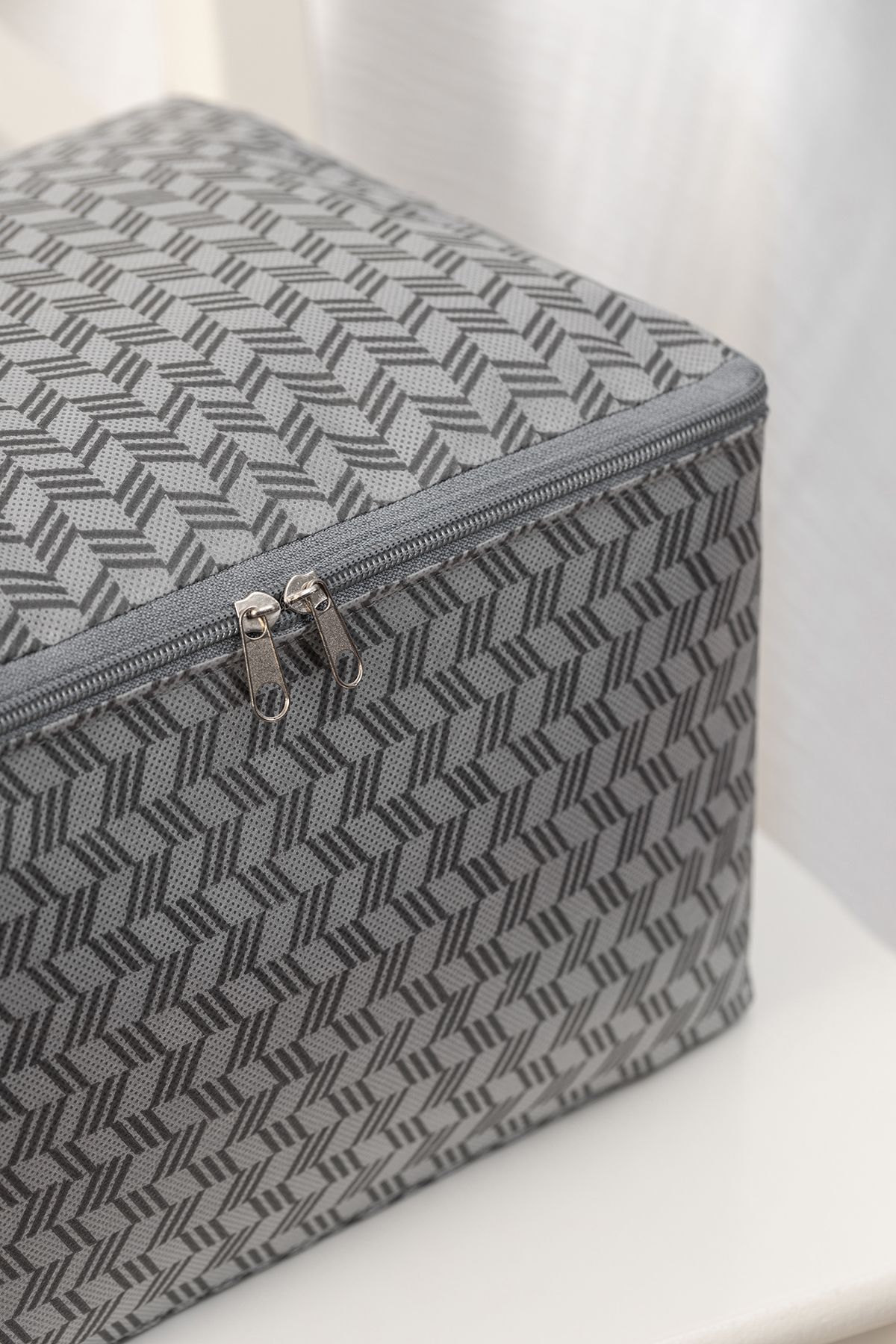 REKHOME-Set of 2 Herringbone Gray Small Size under Base Socks Suitcase Organizer Dowry Bundle Organizer Hurç 4