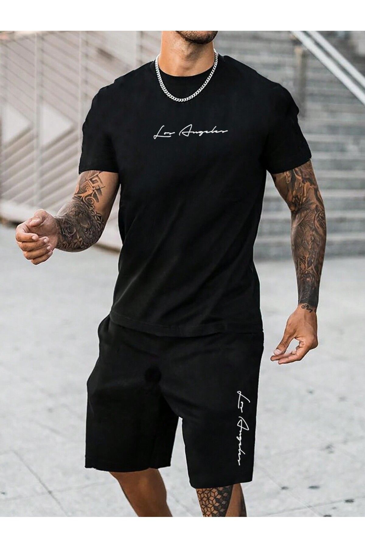 Vordevia Los Angeles Baskılı Oversize T-shirt ve Şort Takım