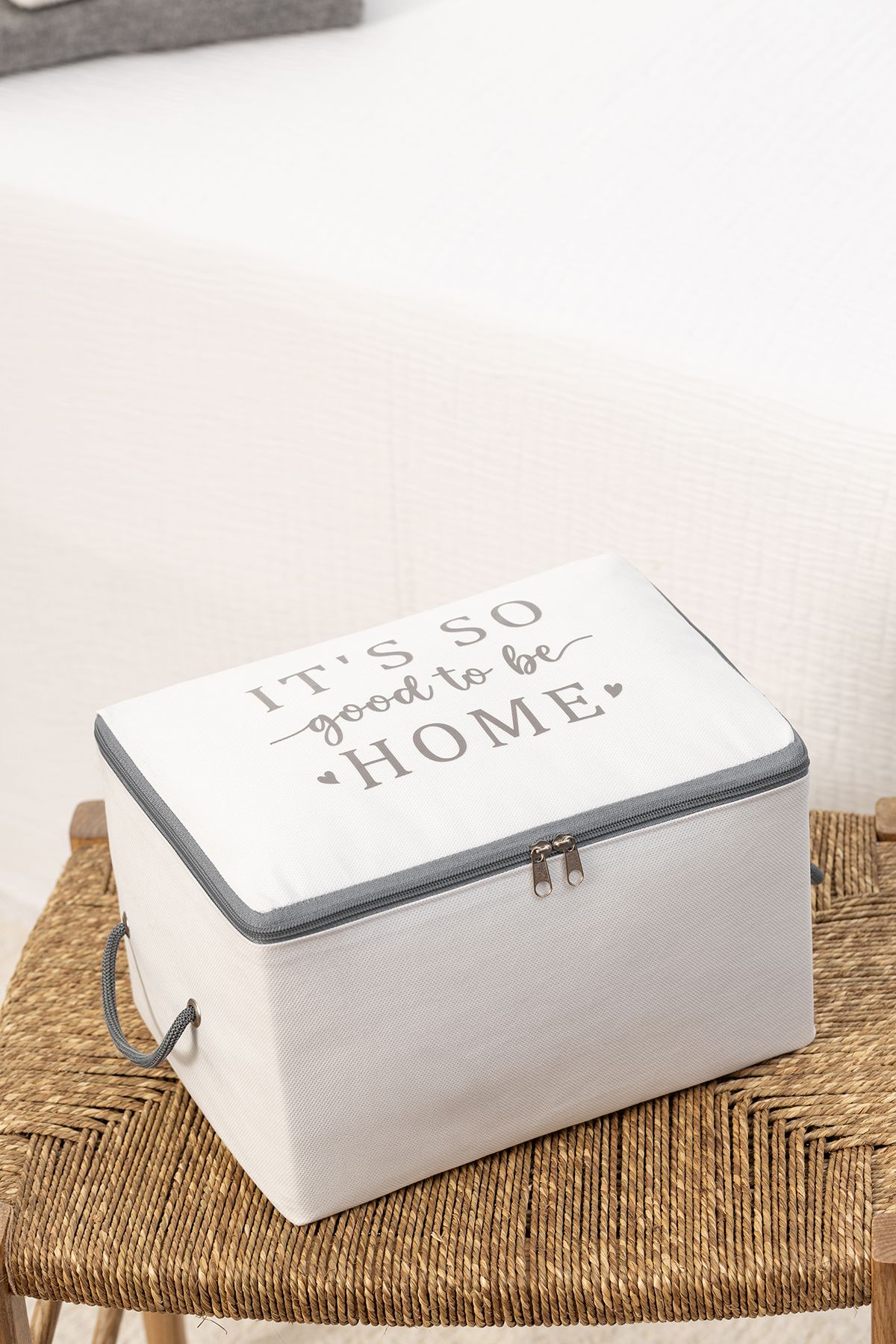 REKHOME-Set of 2 White Gray Printed Small Size under Base Socks Suitcase Organizer Dowry Bundle Organizer Hurç 4