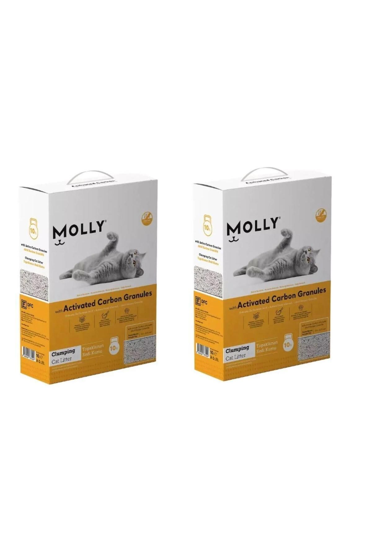 Molly Aktif Karbonlu Granüllü Topaklanan Kedi Kumu 10 Lt. X 2 Adet