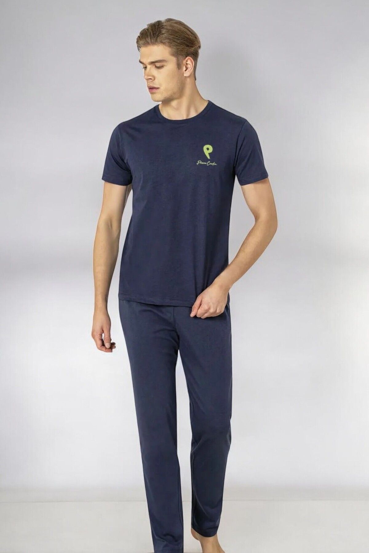 Pierre Cardin Lisanslı Yeni Sezon Erkek %100 Pamuklu Kısa Kollu ve Cepli Yazlık Pijama Takımı - İndigo Mavi