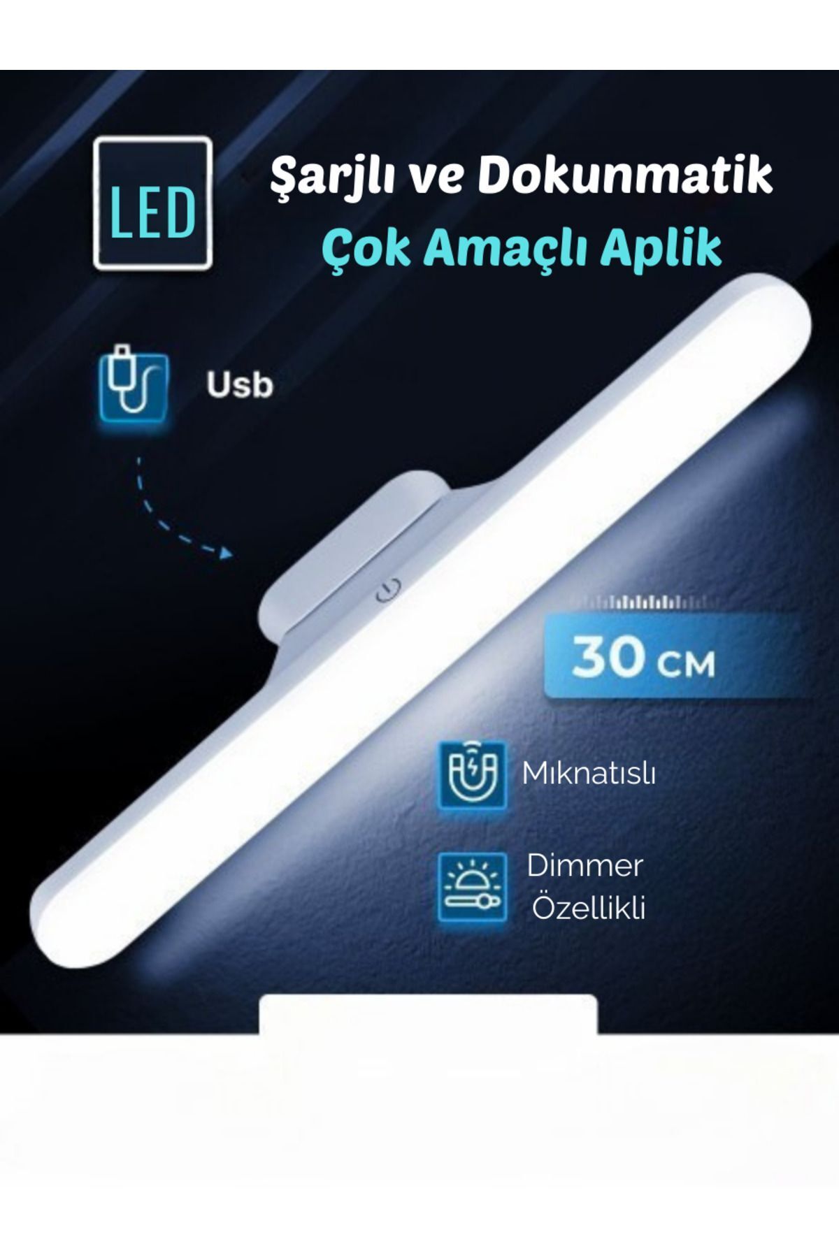 Hightek Dokunmatik Led Usb Şarjlı Aplik Kablosuz Mıknatıslı Lamba 3 Farklı Işık Rengi