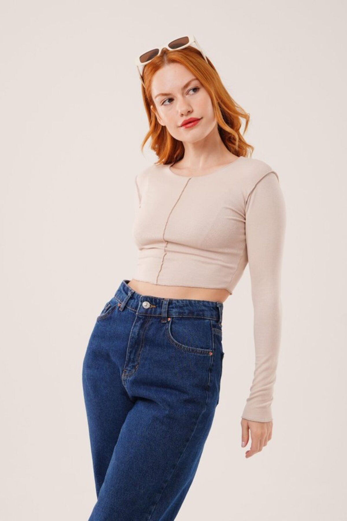 Asap Ters Dikişli Basic Krem Body Bluz
