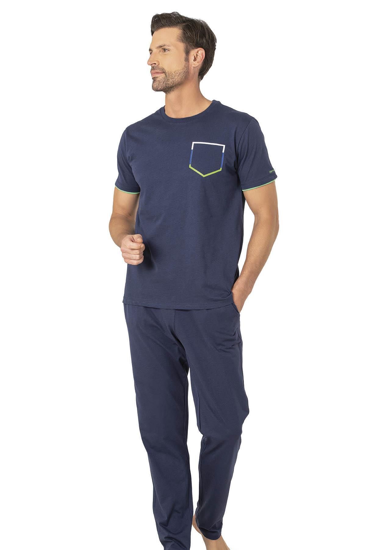 Pierre Cardin , Bisiklet Yaka, Erkek Penye Yazlık Pijama Takım, %100 Pamuk