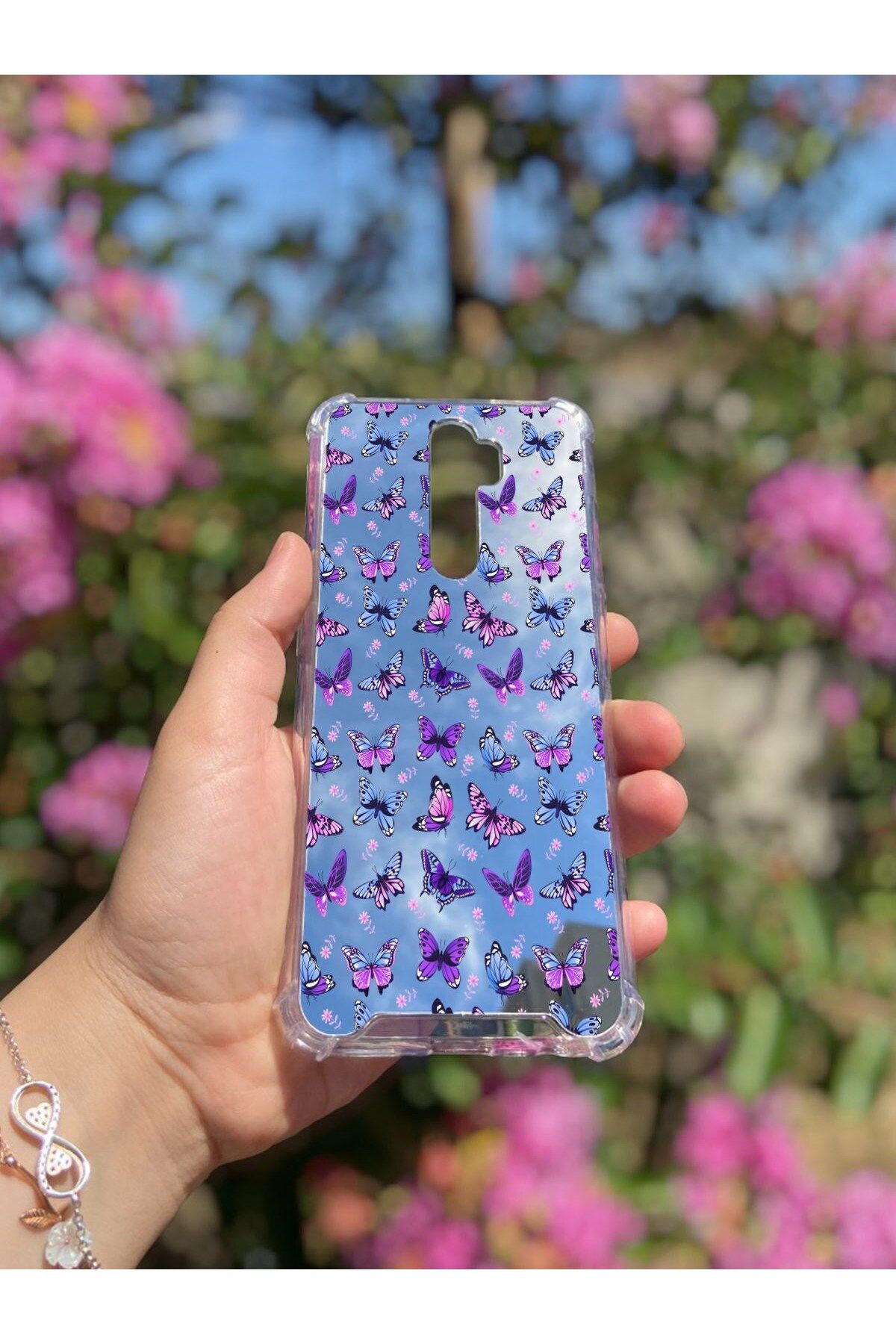 Nurum E Tİcaret Oppo A5 2020 Uyumlu Aynalı Kelebek Desenli Darbe Kamera Korumalı Silikon Telefon Kılıfı