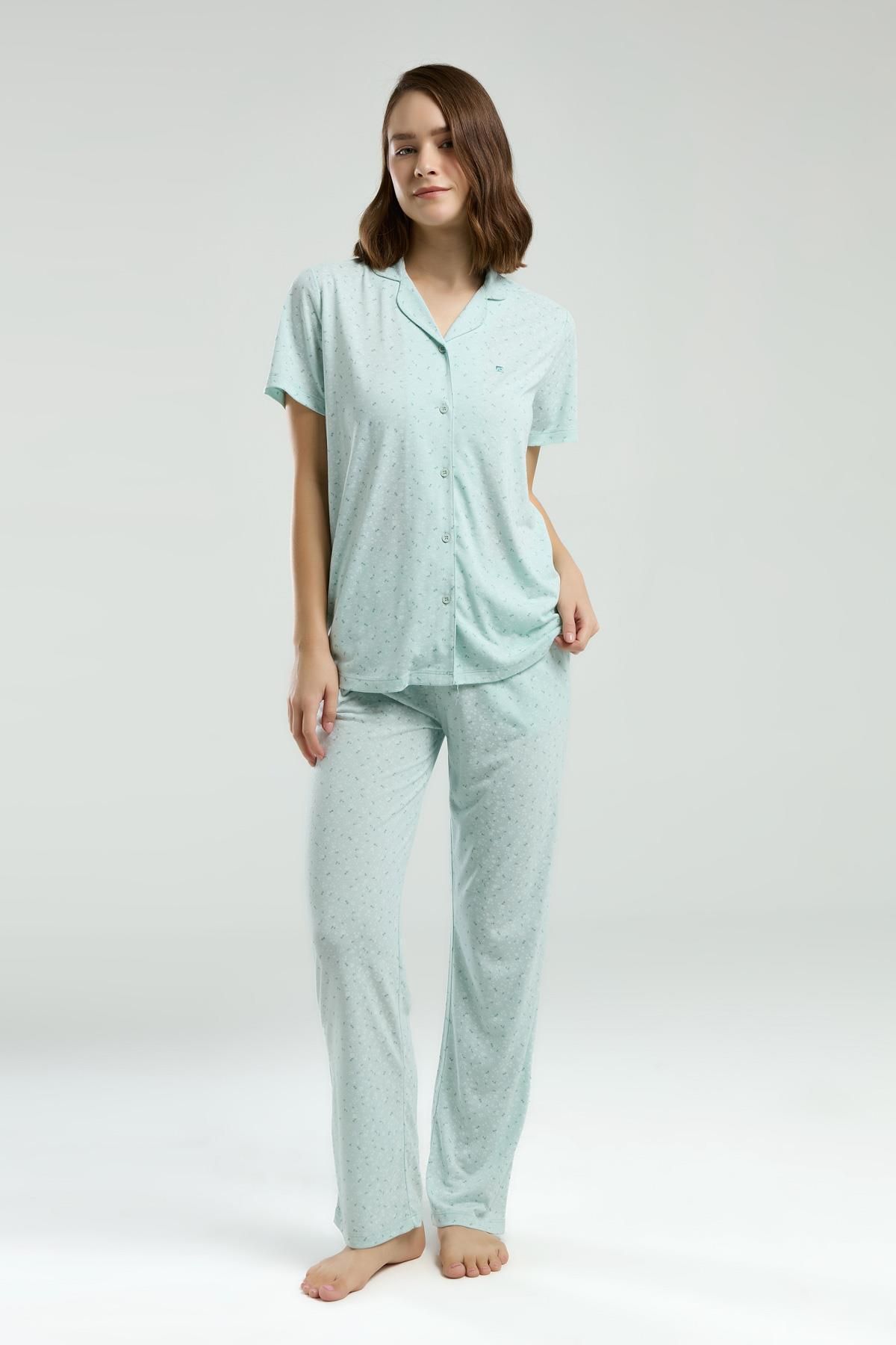 Pierre Cardin Kadın Mint Yeşili Boydan Düğmeli Pijama Takım