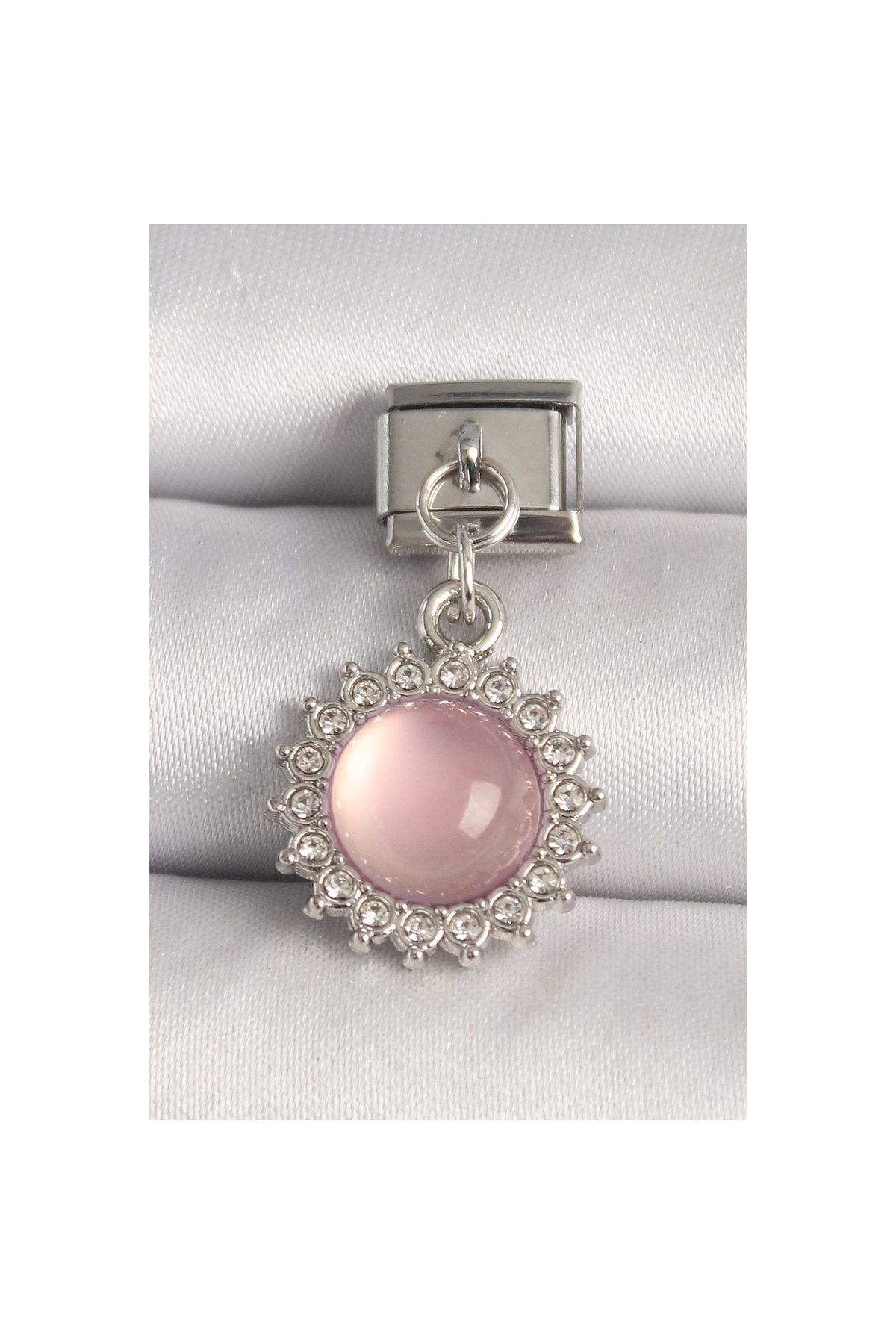 Marsilyan 316L Çelik Gümüş Renk Pembe Mineli Zirkon Taşlı Güneş Model Nomination Charm - TJ-BC1268