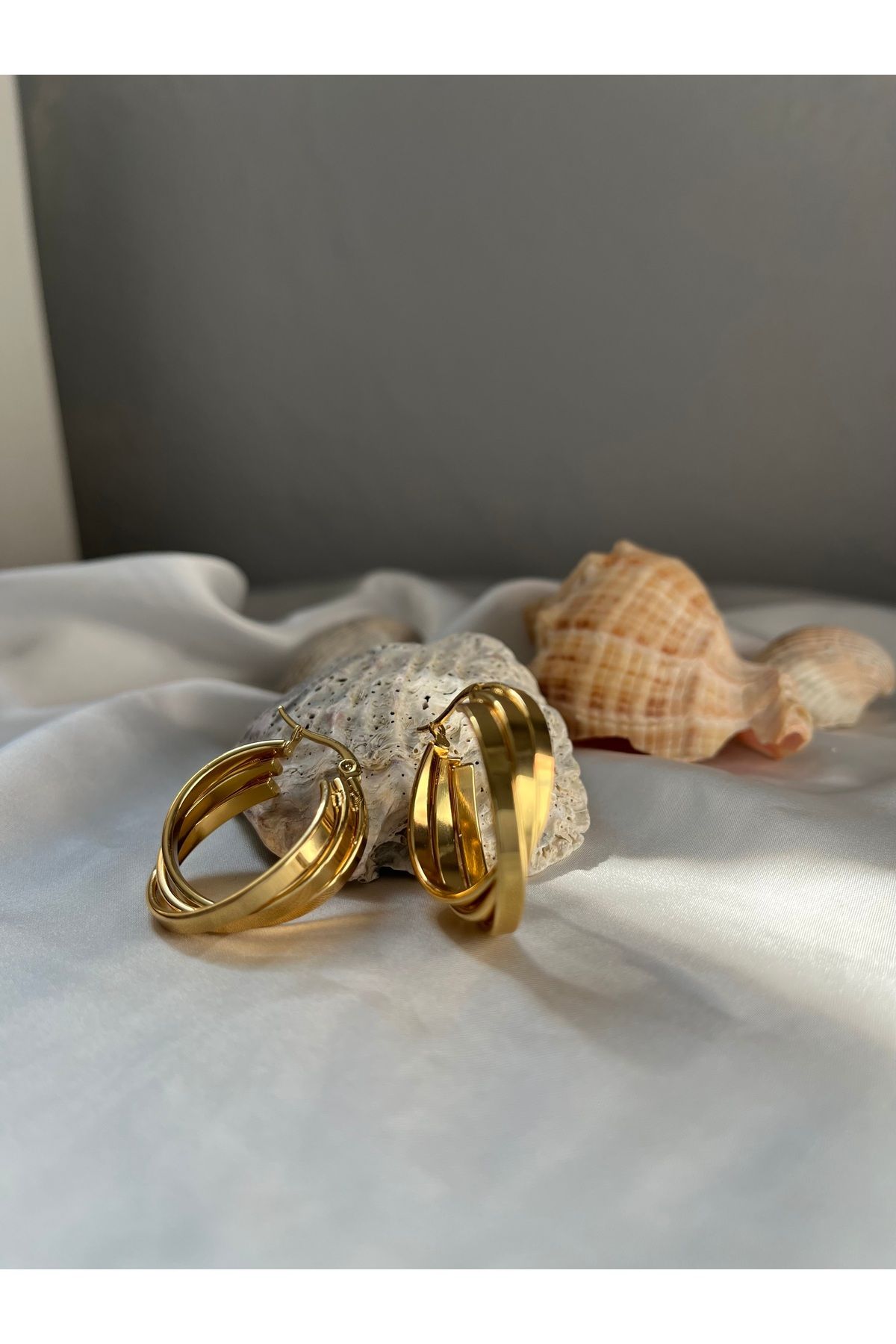 MERİ ACCESSORİES Üçlü halka çelik küpe
