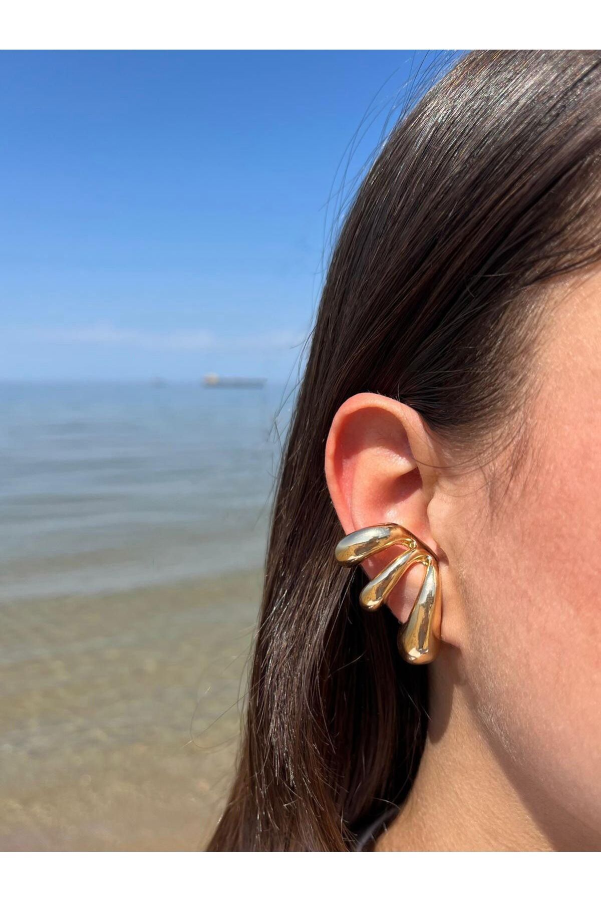 Zerys Jewelry Modern Tasarım Gold Çelik Küpe