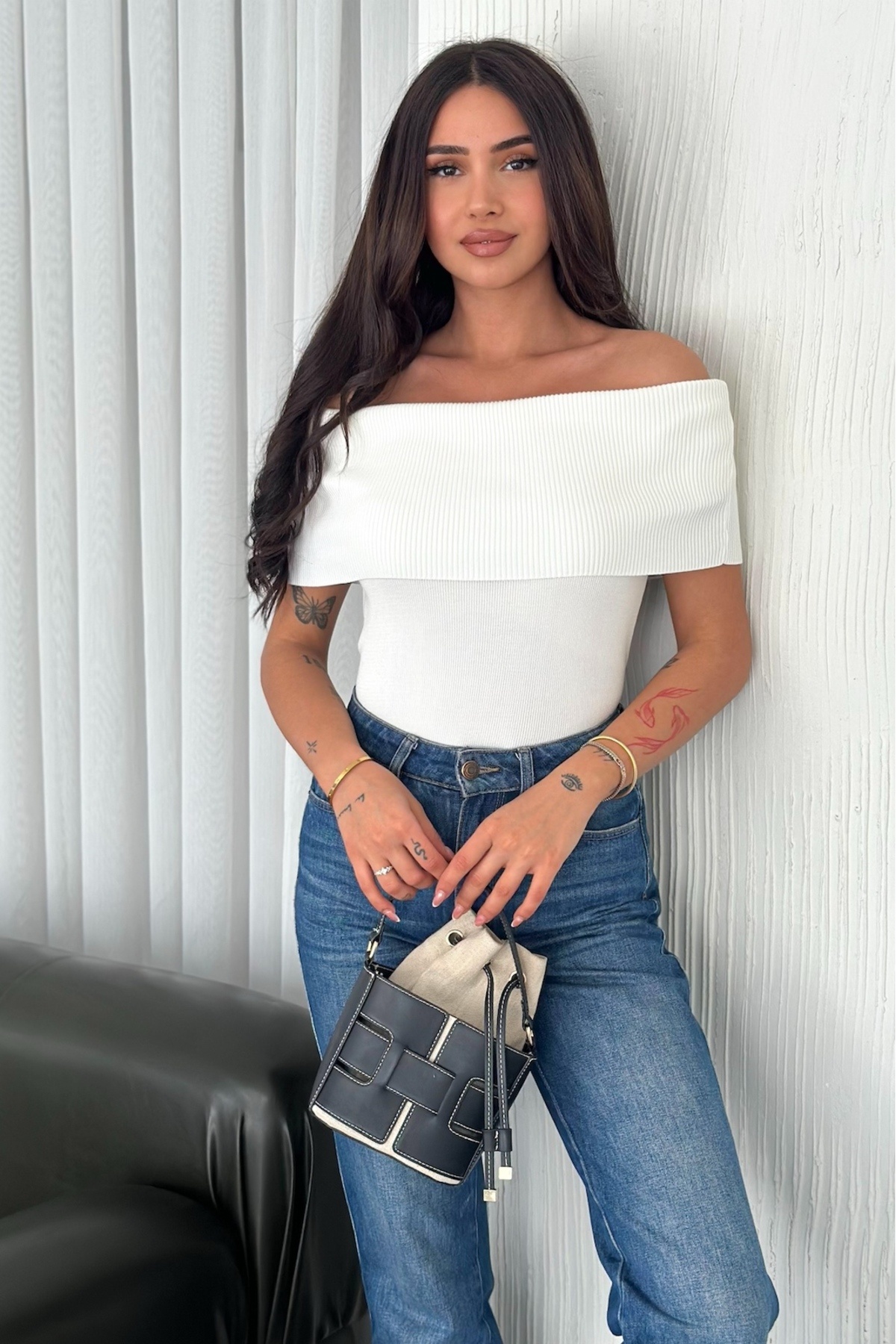 FEMELLE-Women's White Standard Size Madonna Cotton Slim Knitwear Blouse 5