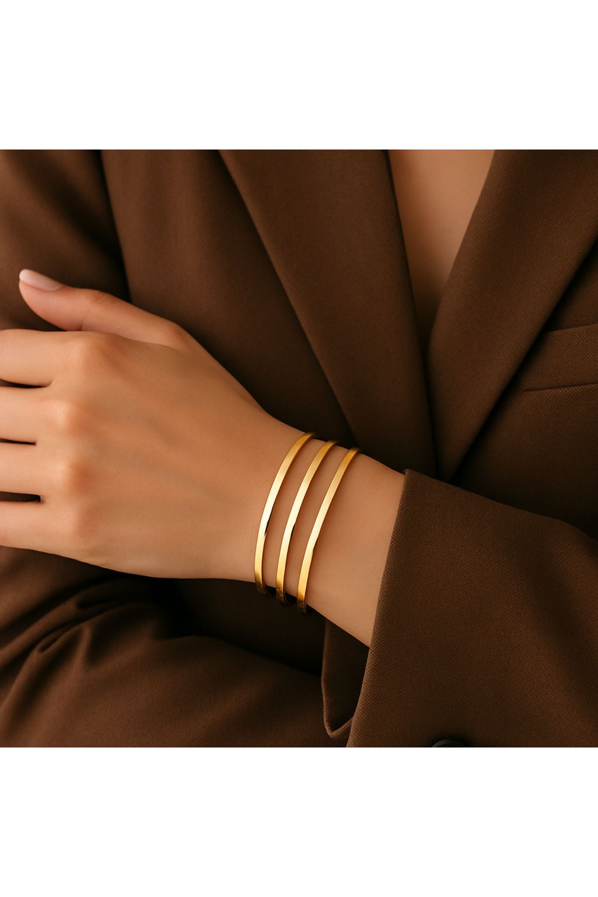 CONJOINT AJDA ÇELİK 3LÜ GOLD DÜZ DESEN BİLEKLİK