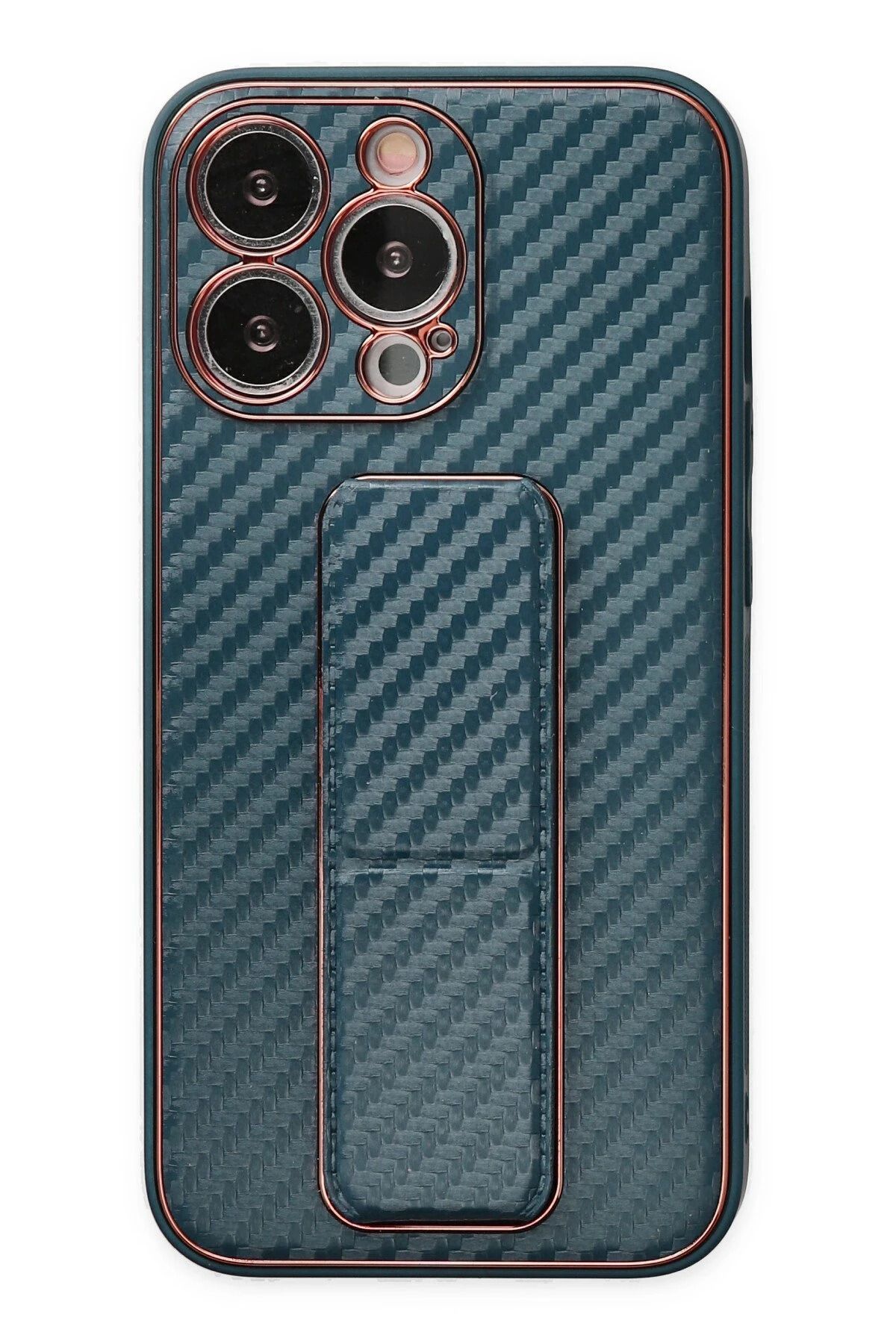 NewFace iPhone 13 Pro Kılıf Coco Karbon Standlı Kapak - Lacivert YNSMR
