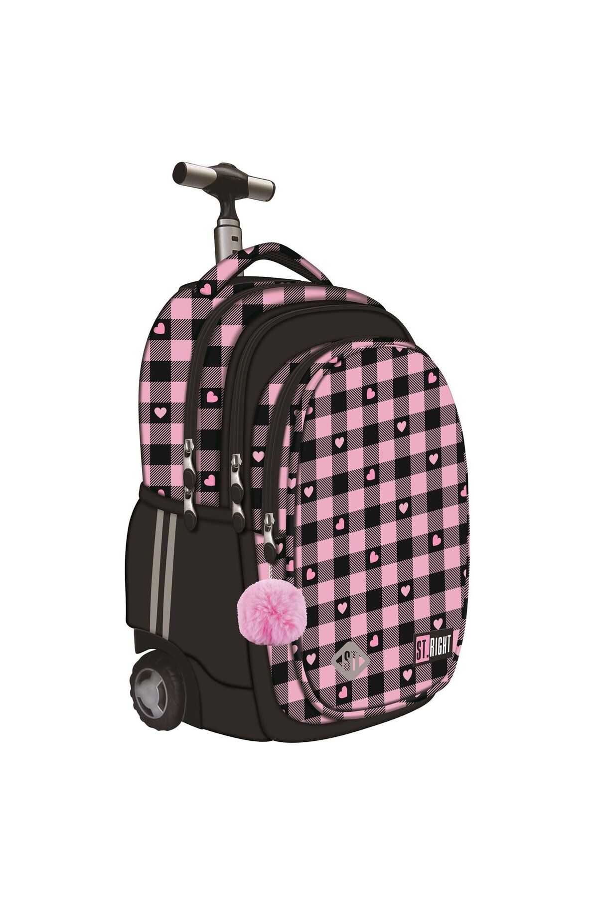 ST Right Ghiozdan Troler St.right, Colectia Pink Checkered, Tb01, Roti Silicon, 44x32x25 Cm Unisex - One Size
