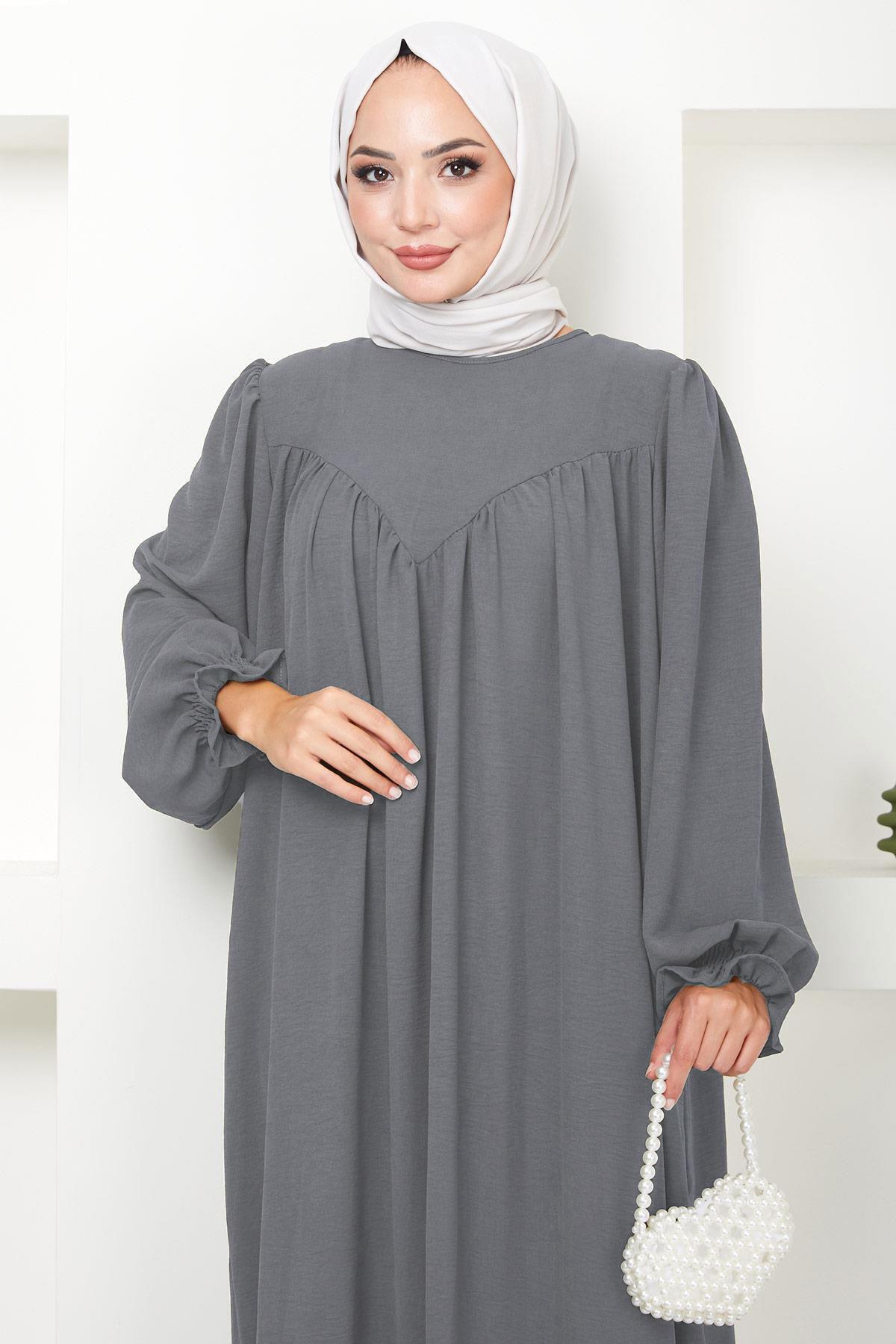 hafsamina-Gathered Robe Dress Gray Hm2501 3