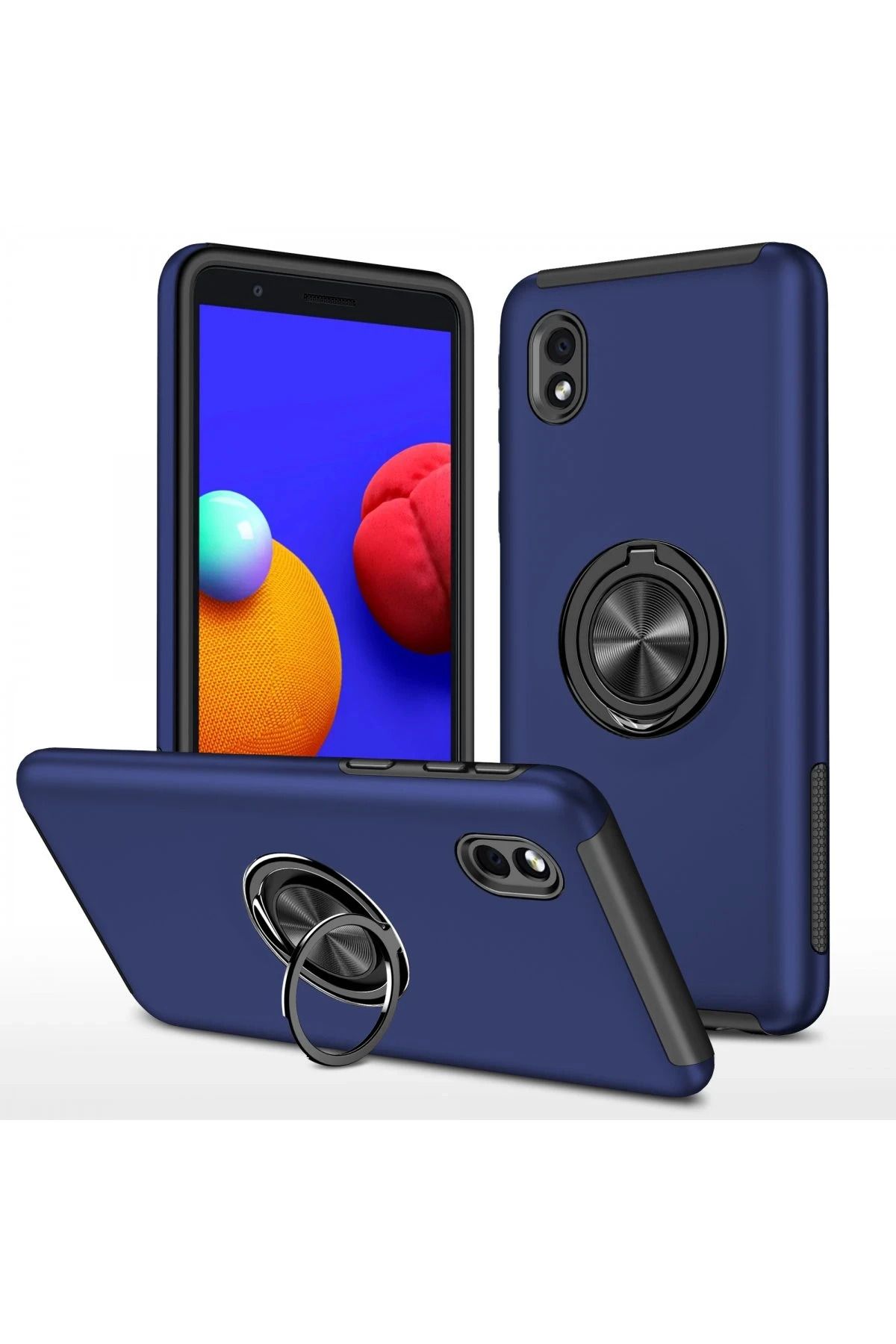 NewFace Samsung Galaxy A01 Core Kılıf Elit Yüzüklü Kapak - Lacivert BSTMY
