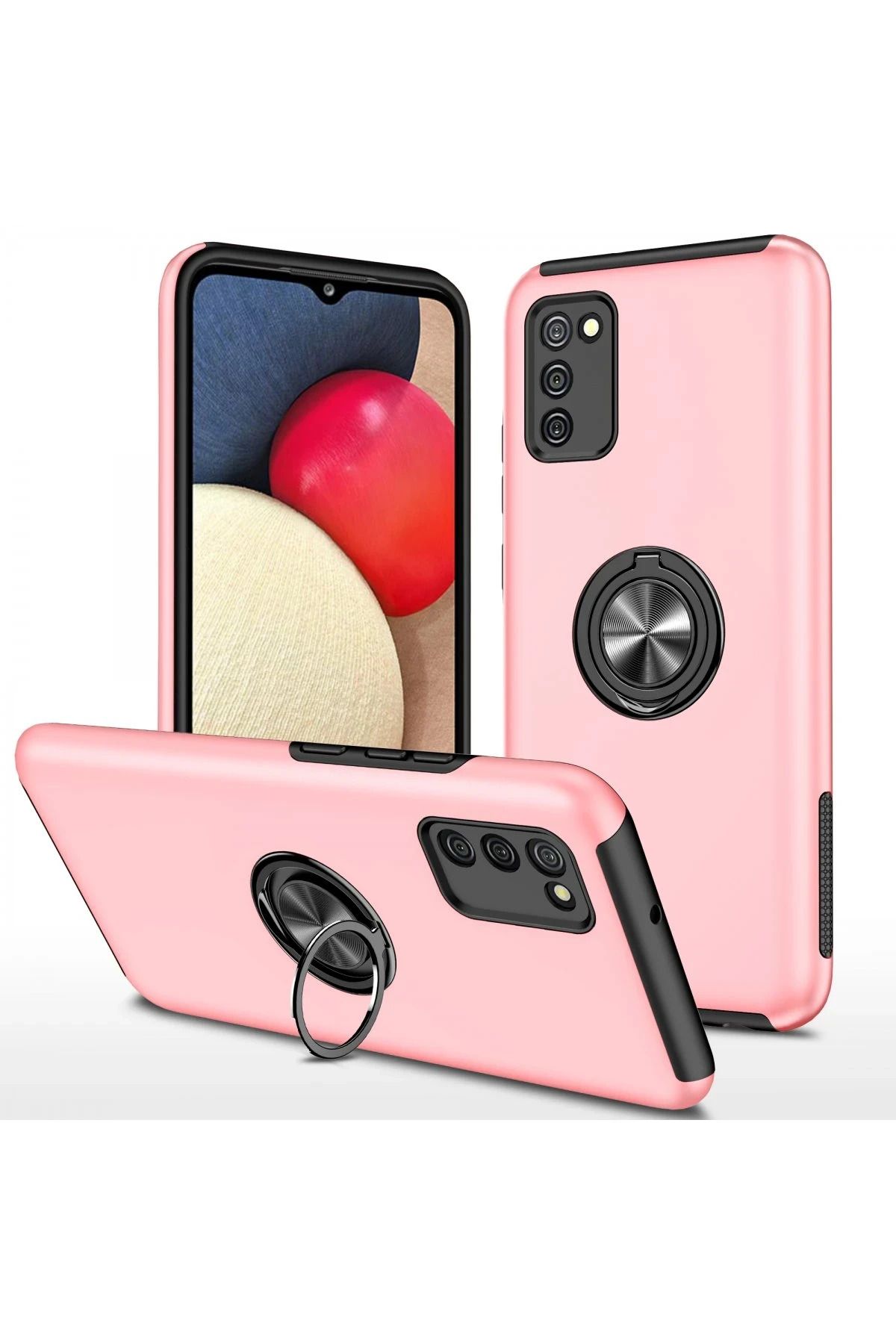 NewFace Samsung Galaxy A02S Kılıf Elit Yüzüklü Kapak - Pembe BSTMY