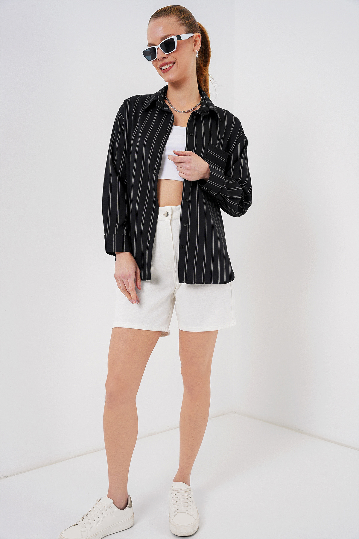 Bigdart-20143 Oversize Shirt with Pockets - Black 2