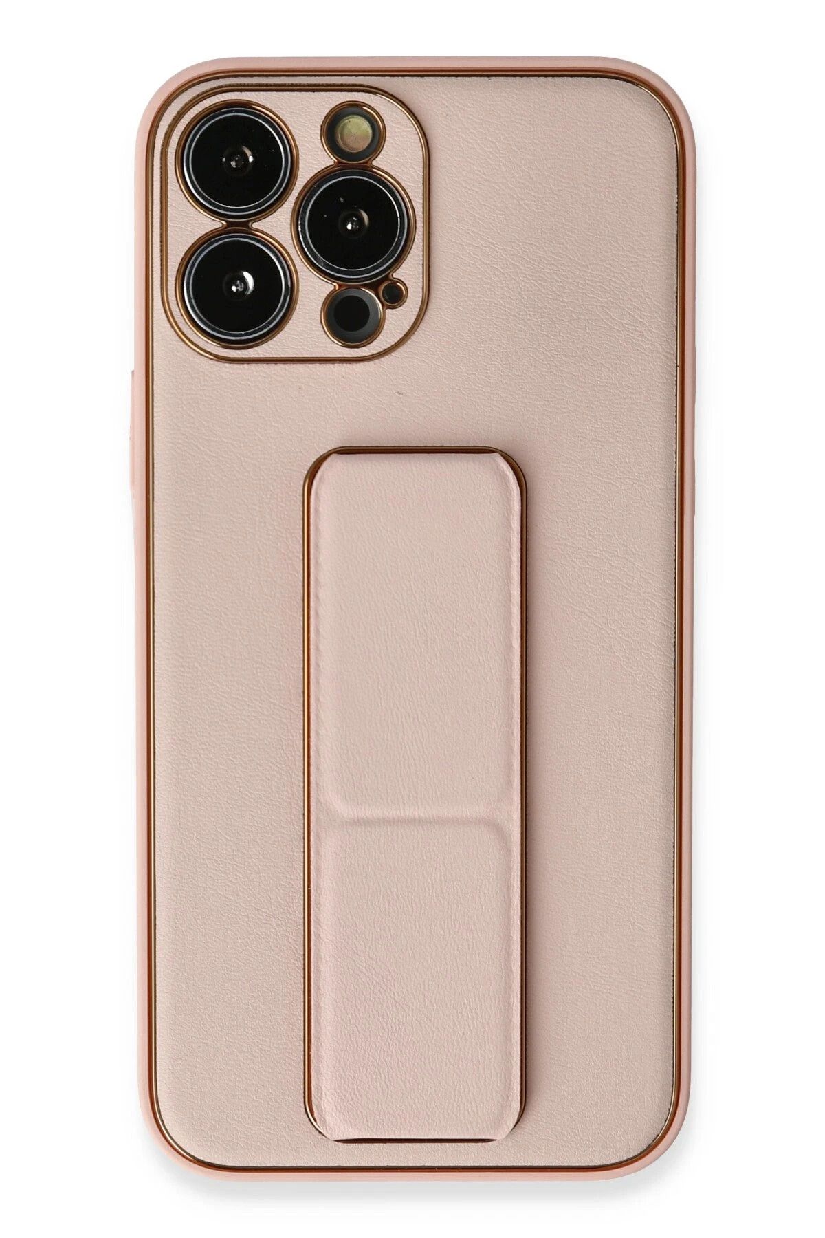 NewFace iPhone 13 Pro Kılıf Coco Deri Standlı Kapak - Pembe FERRG
