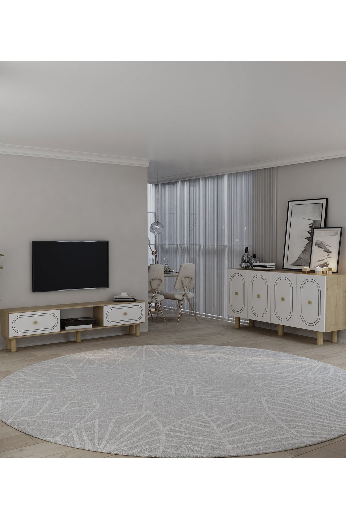 DemonteHome POLENDH BOHEM KONSOL (KB150), BOHEM TV SEHPASI 2 Lİ SALON TAKIMI SAFİRMEŞE-BEYAZ