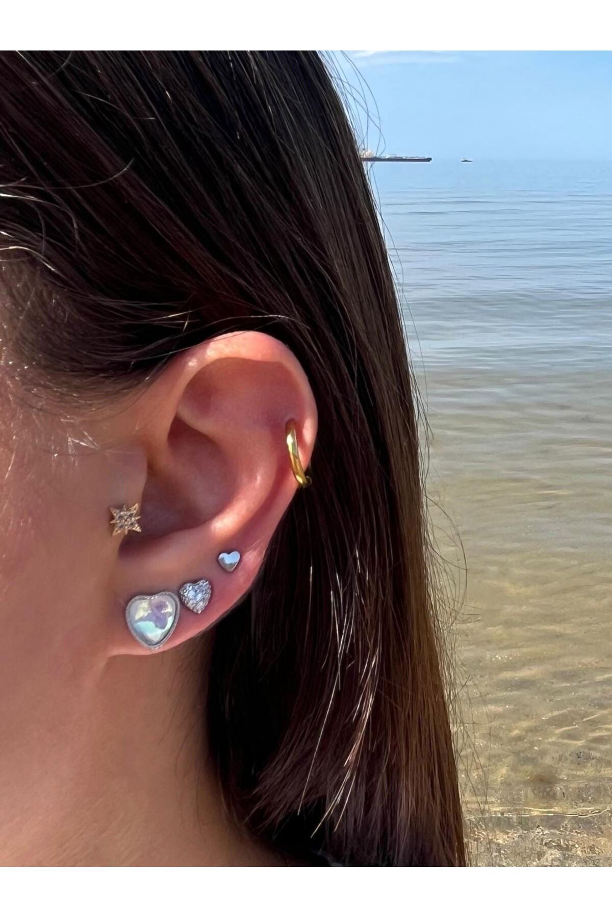 Zerys Jewelry Üçlü Kalpli Zirkon Taşlı Set Küpe