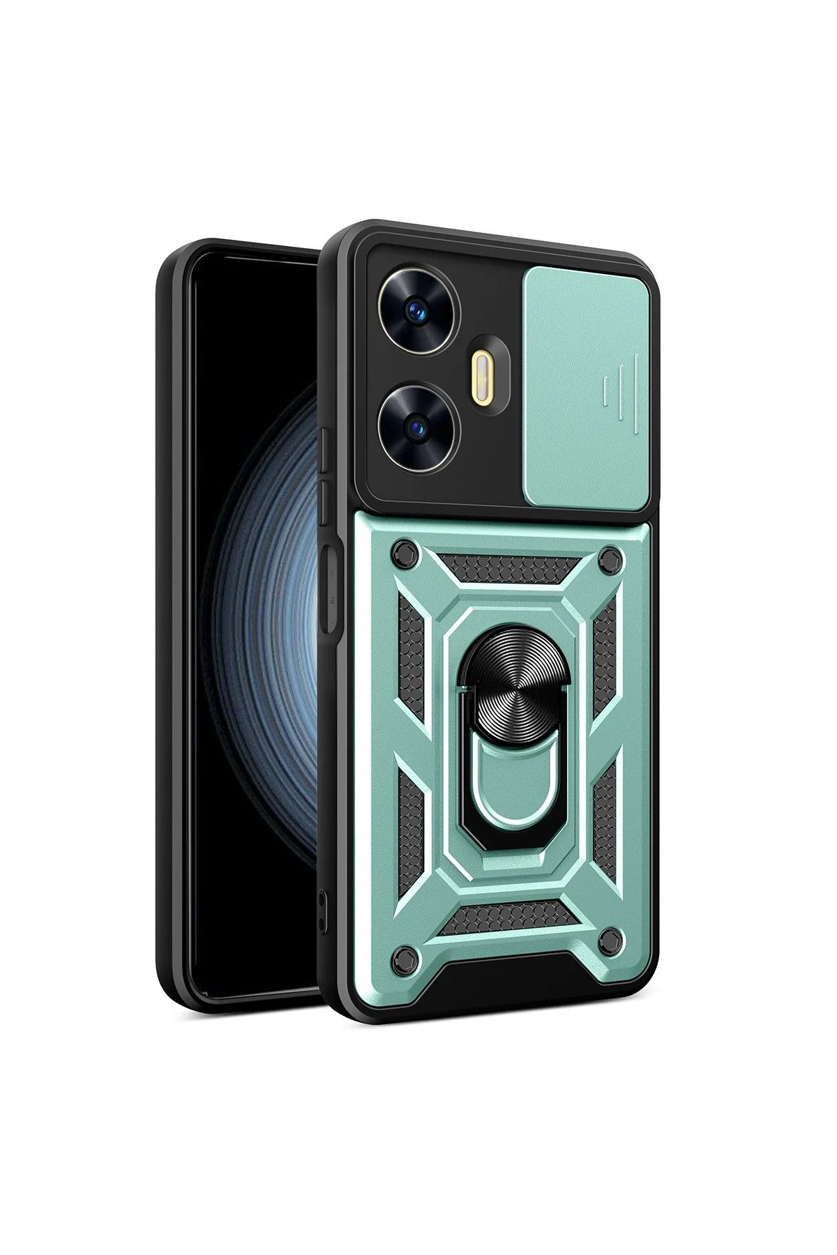 NewFace Realme C55 Kılıf Pars Lens Yüzüklü Silikon - Yeşil YNSMR