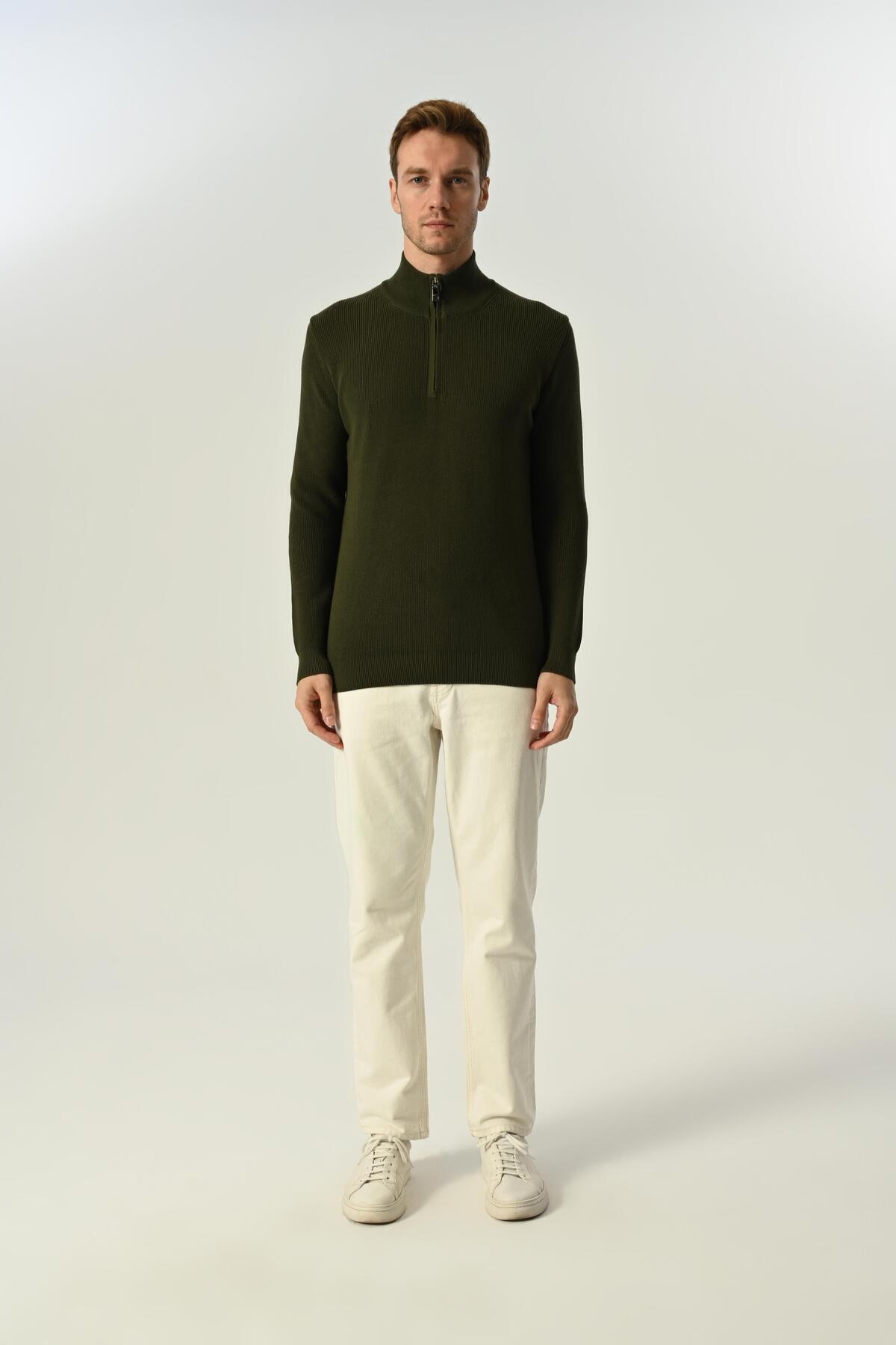 MFY Fashion-Men's Half Zipper Thessaloniki Knitted Sweater 100% Cotton Khaki 6