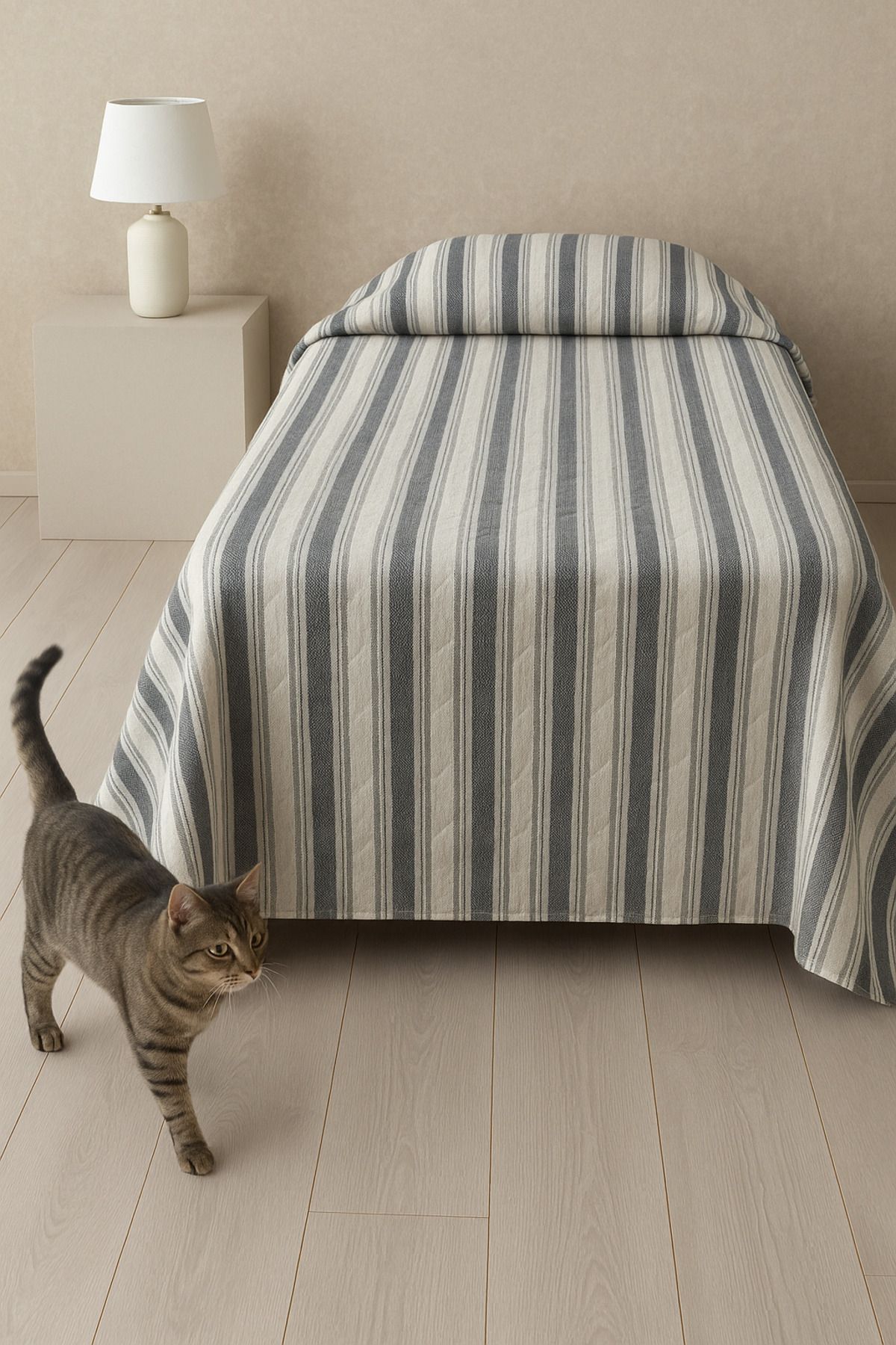 English Home Grayton Lines Çift Kişilik Çok Amaçlı Örtü 200x220 Cm Gri
