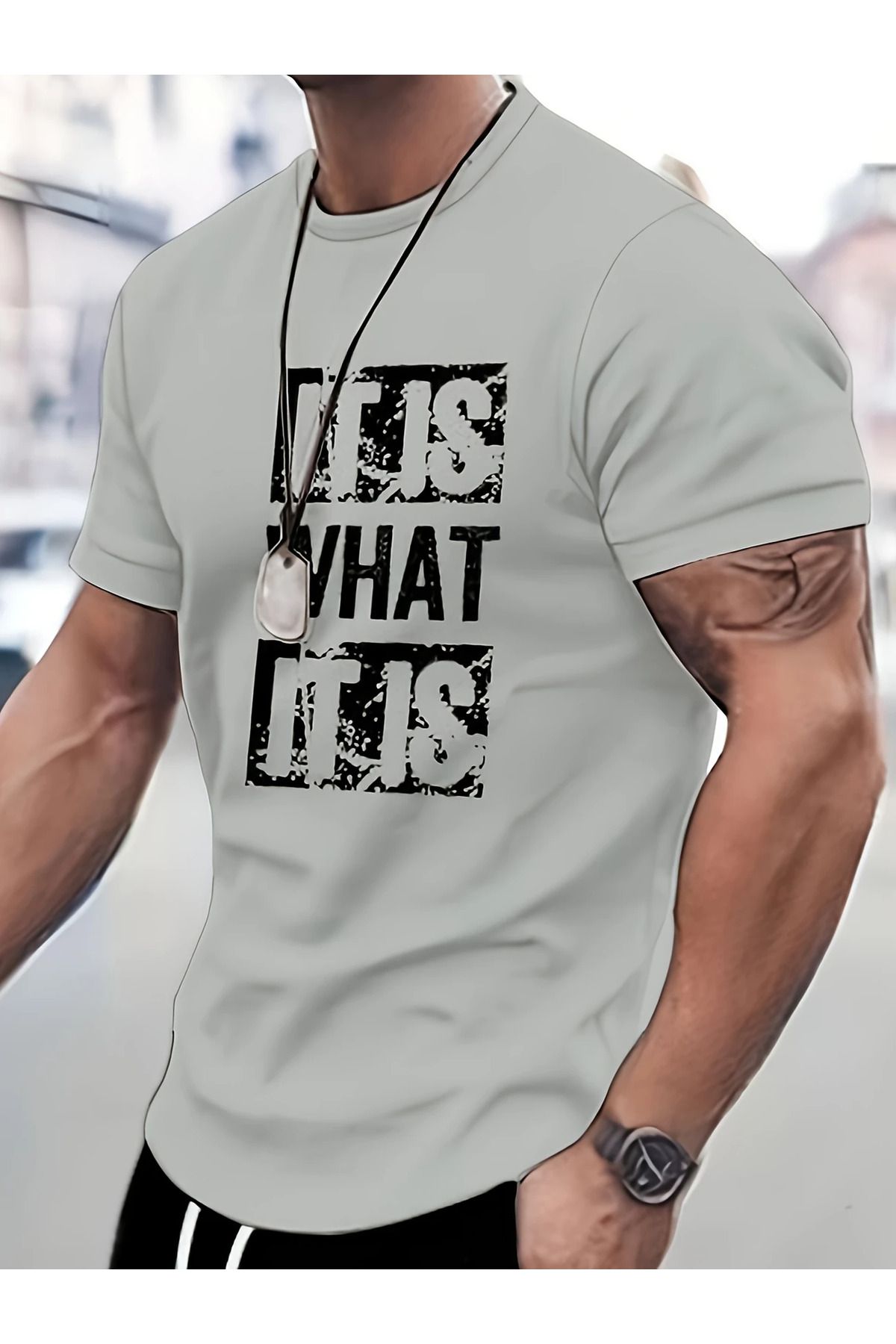 ACTIVE MODA-- Men's What Printed Short Sleeve Tshirt-Shorts 2-Piece Suit Large Size Cotton 3
