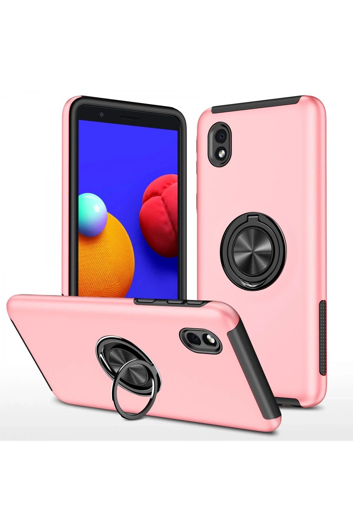 NewFace Samsung Galaxy A01 Core Kılıf Elit Yüzüklü Kapak - Pembe BSTMY