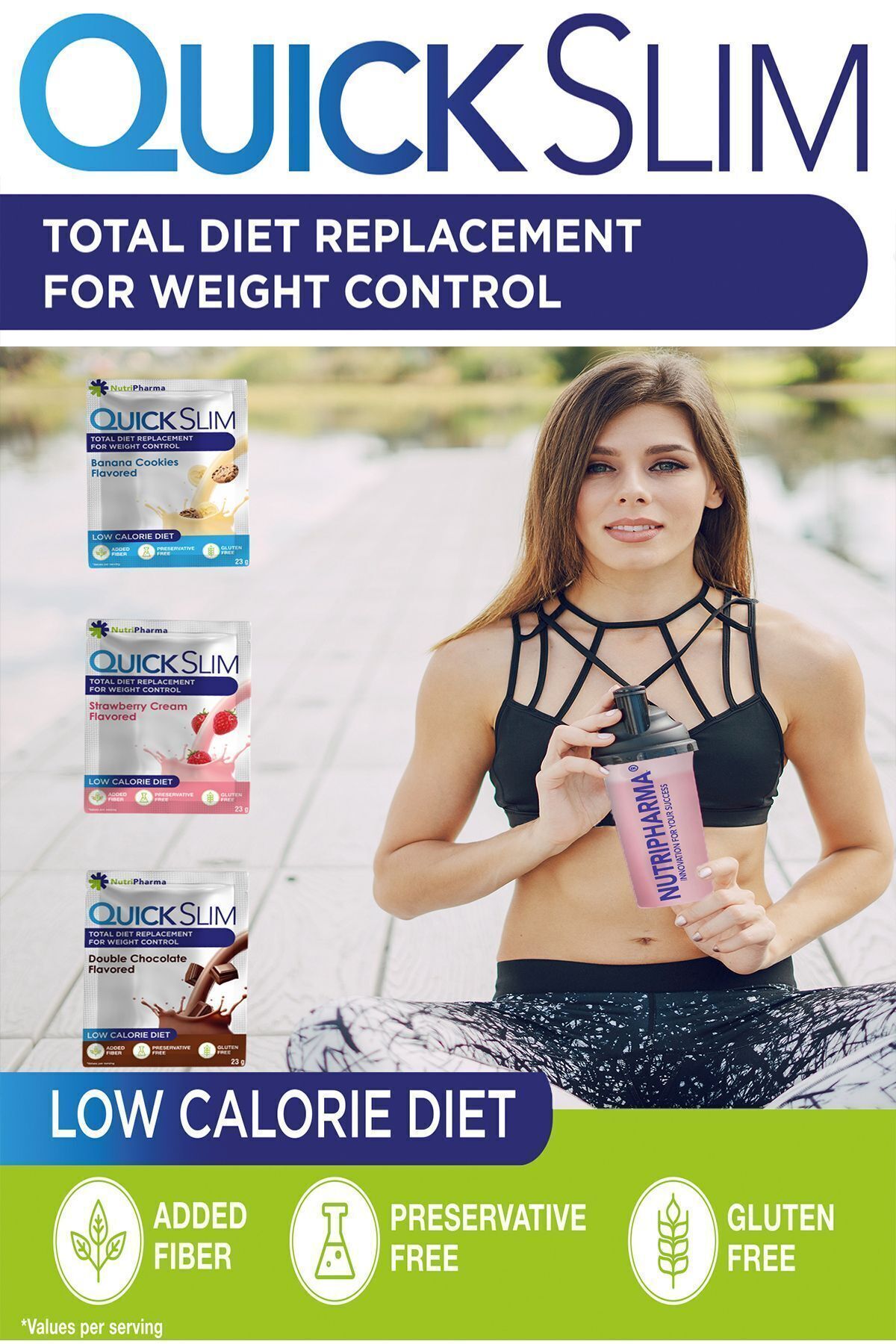 NUTRIPHARMA QUICK SLIM-High Protein Shake - 120 Sachets - Shaker Gift - Meal Powder 6