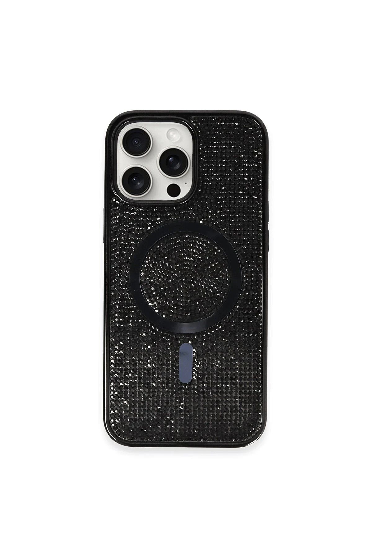 NewFace iPhone 16 Pro Kılıf Diamond Magsafe Kapak - Siyah HNZRN