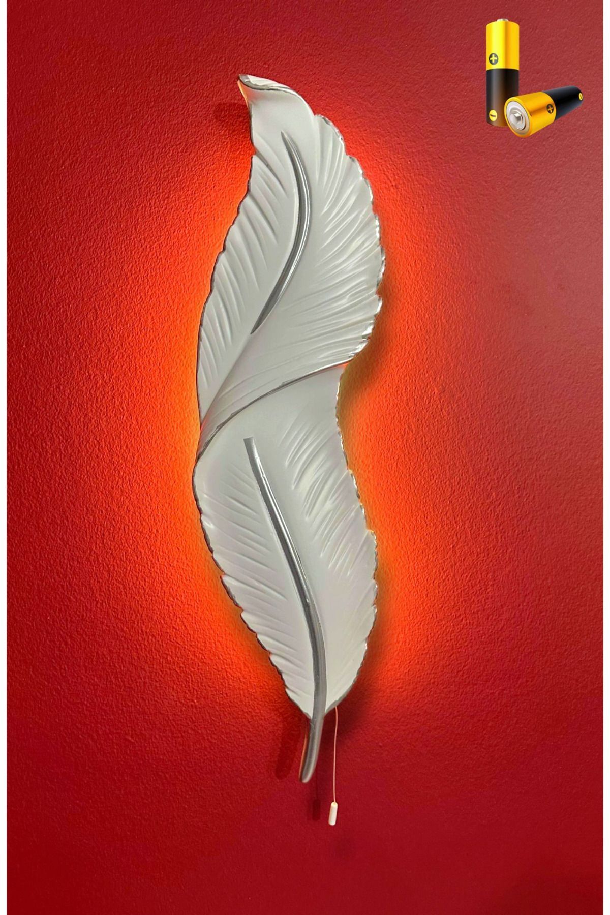 Store Tüy Aplik Ledli Pilli Dekoratif Duvar Aydınlatma - Şık Ve Modern Tasarım - (60*16 CM)