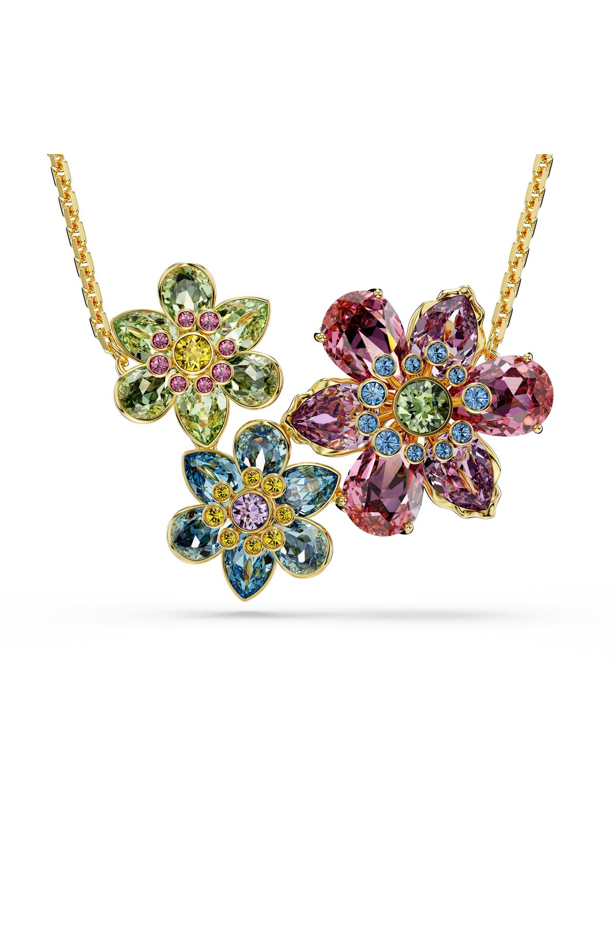 Swarovski Idyllia Kolye, Karışık kesimler, Çiçek, Çok renkli, Altın rengi kaplama