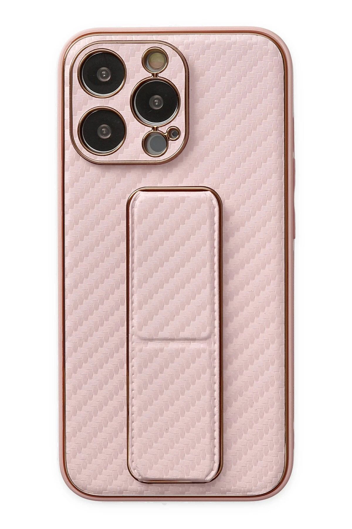 NewFace iPhone 13 Pro Kılıf Coco Karbon Standlı Kapak - Pembe FERRG