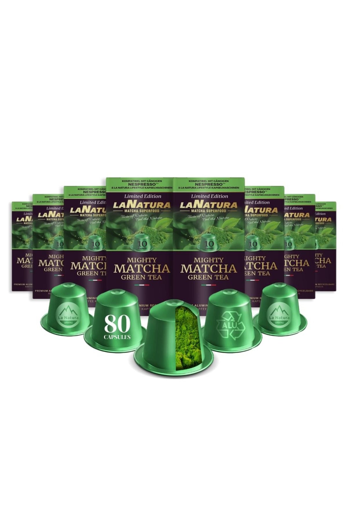 LA NATURA LIFESTYLE Organic Matcha Kapsül 80li Nespresso Uyumlu İsviçre Üretimi Matcha Çayı