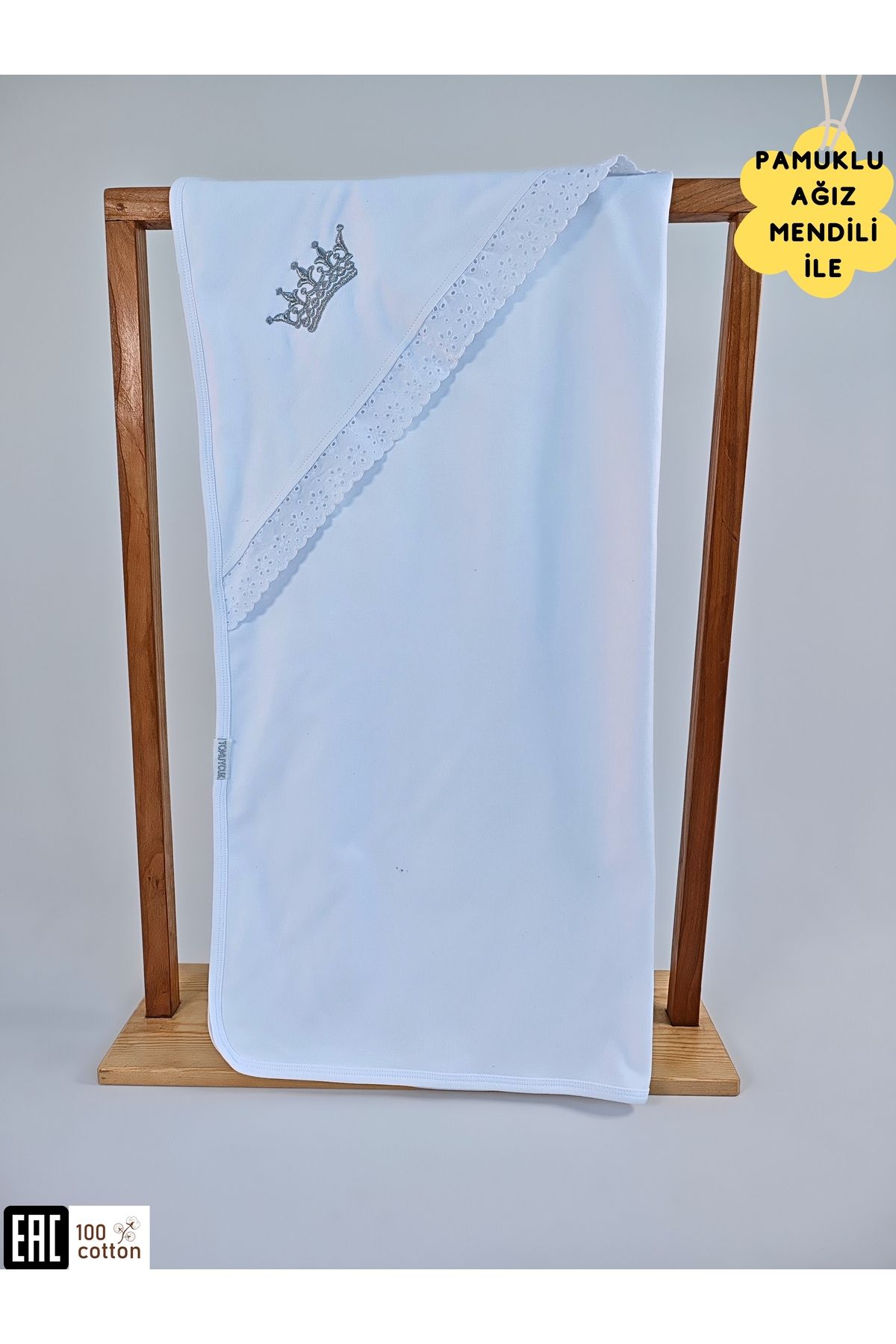 Tomuycuk Ekru %100 Pamuklu Bebek Battaniyesi Nakışlı Kız / Erkek Puset Örtüsü Hediyelik Yenidoğan 85x85cm
